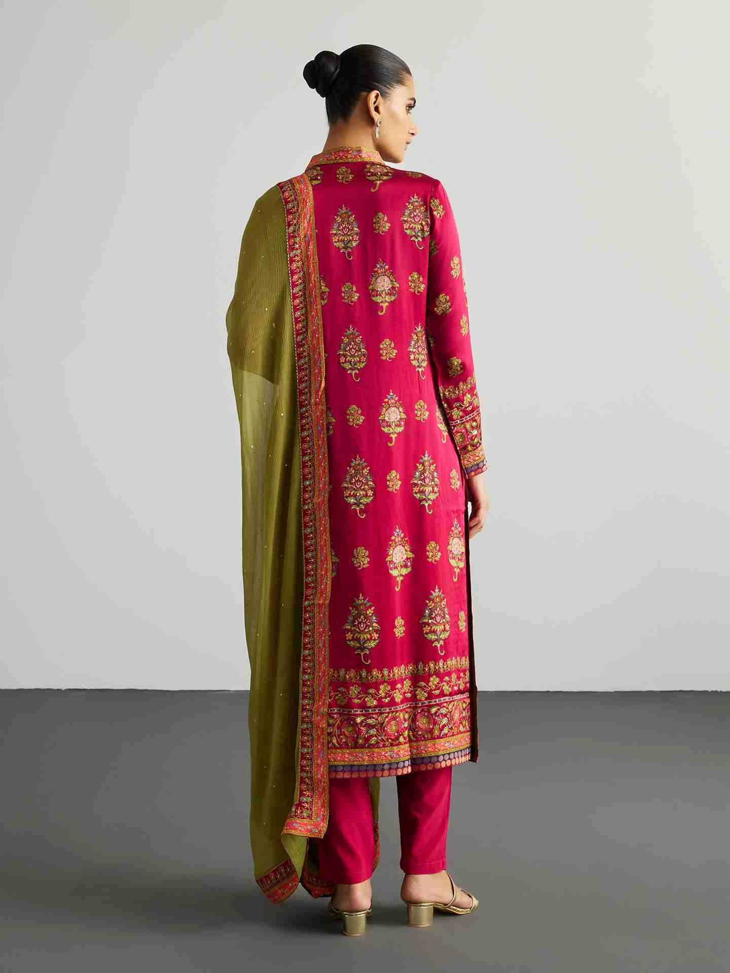 Fuschia & Olive Pushpavan Suit Set