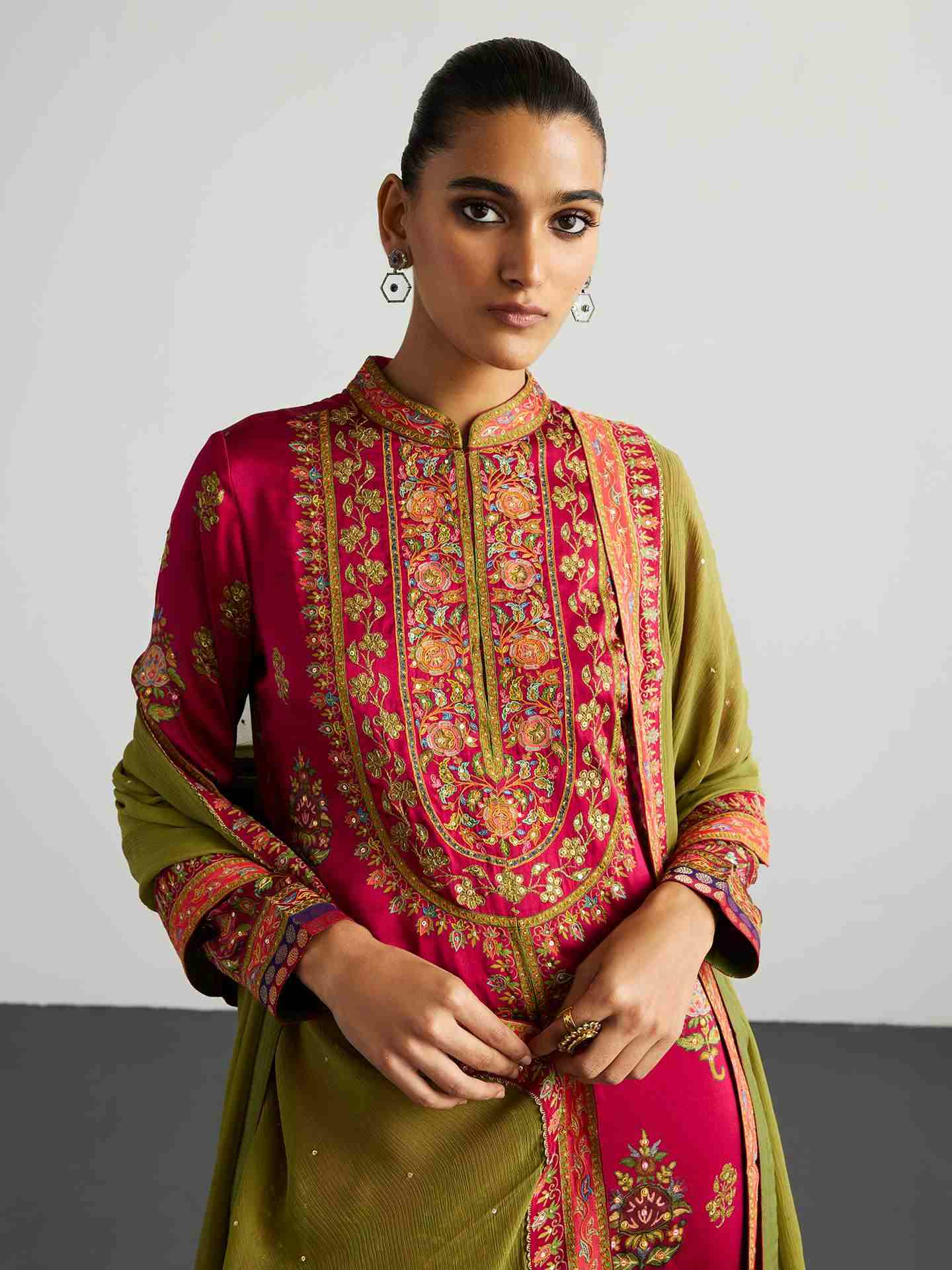 Fuschia & Olive Pushpavan Suit Set