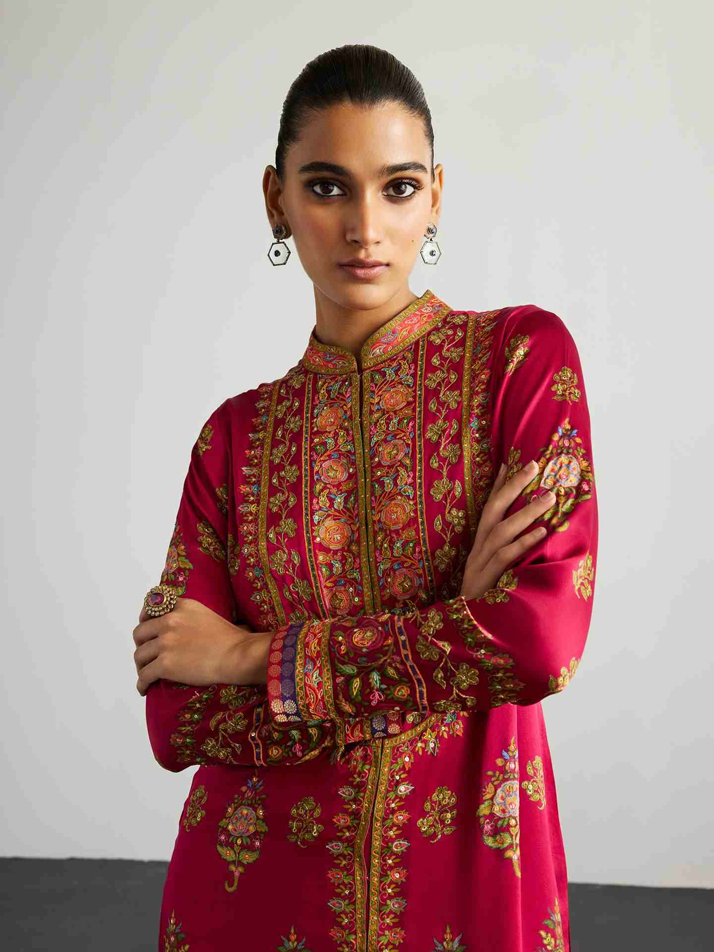 Fuschia & Olive Pushpavan Suit Set