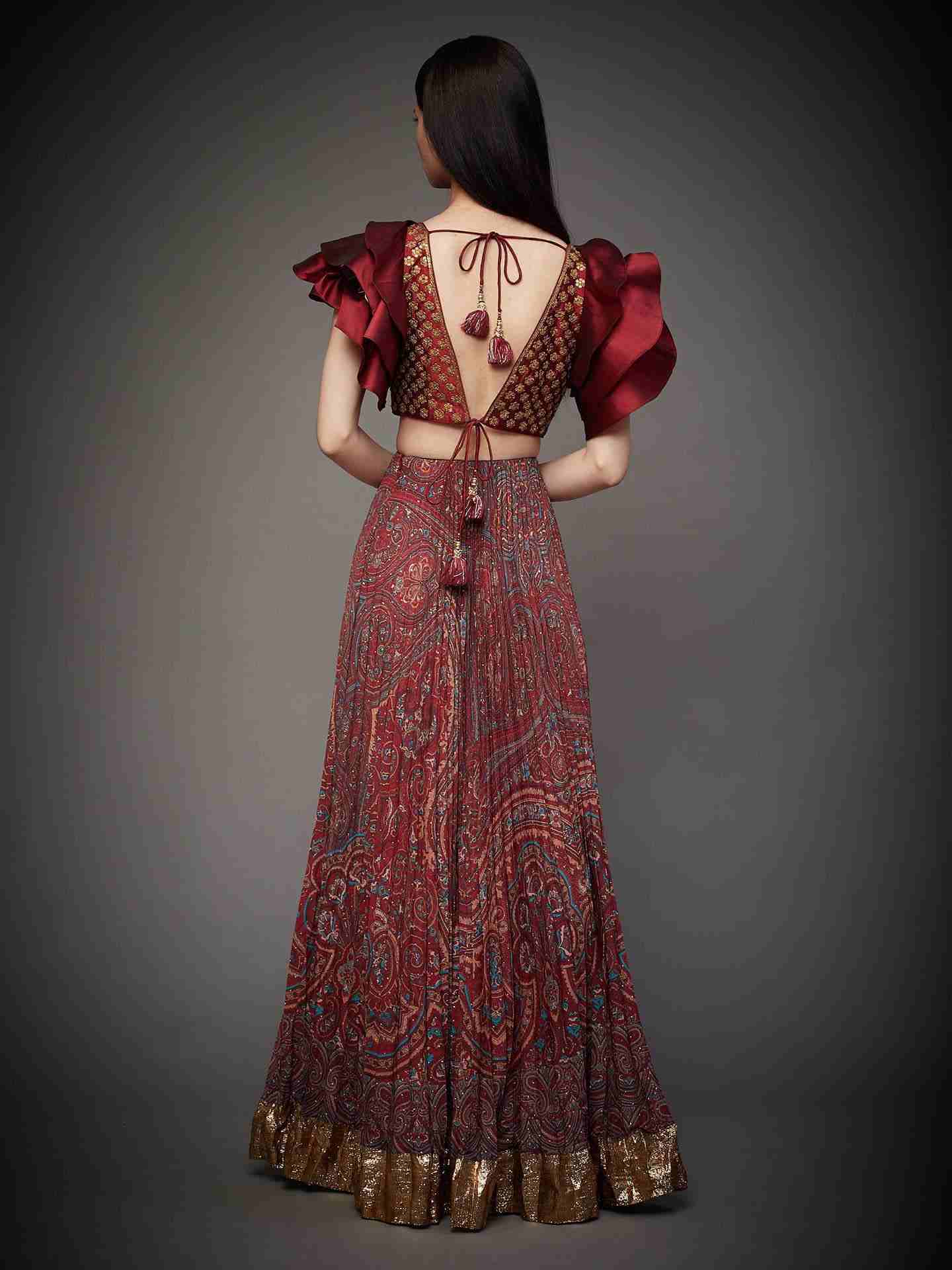 Burgundy & Multi Brocade Jamawar Lehenga Set