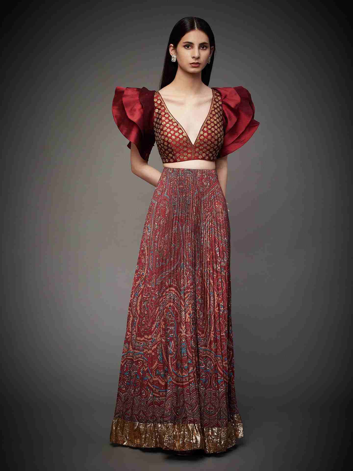 Burgundy & Multi Brocade Jamawar Lehenga Set