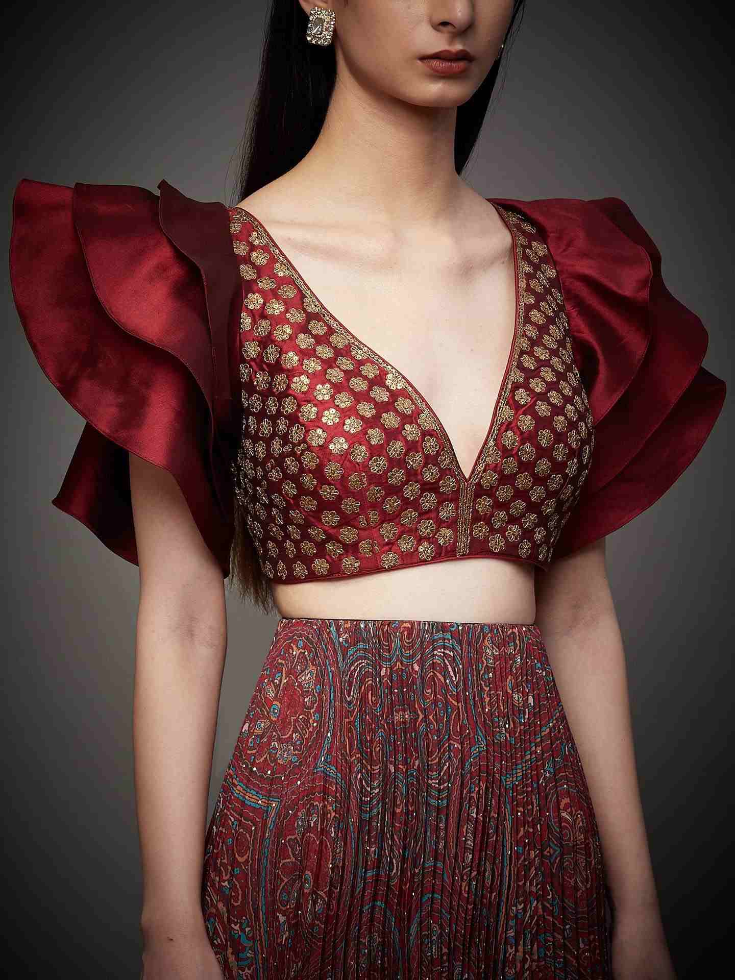 Burgundy & Multi Brocade Jamawar Lehenga Set