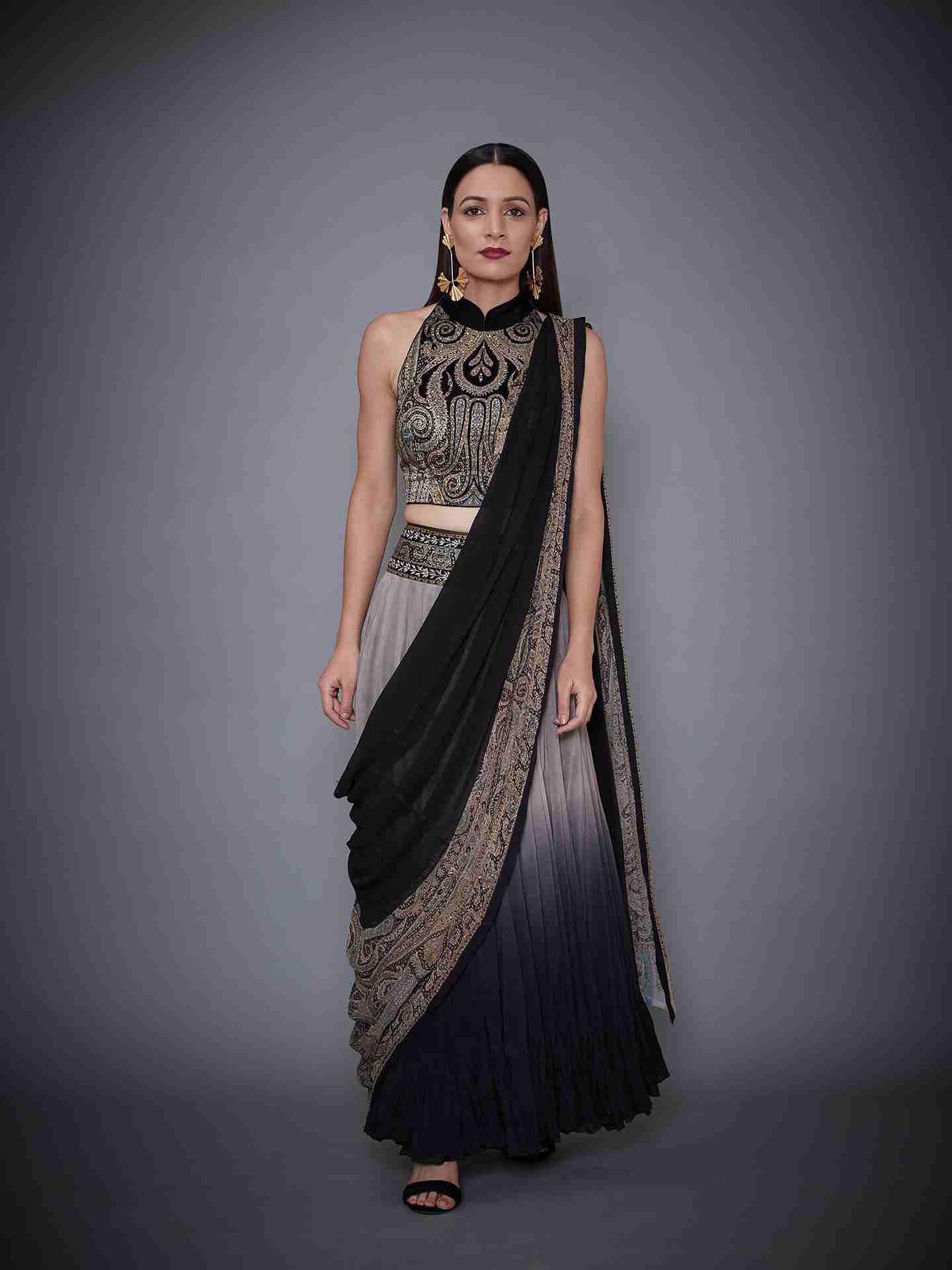 Grey & Black Atima Lehenga Set