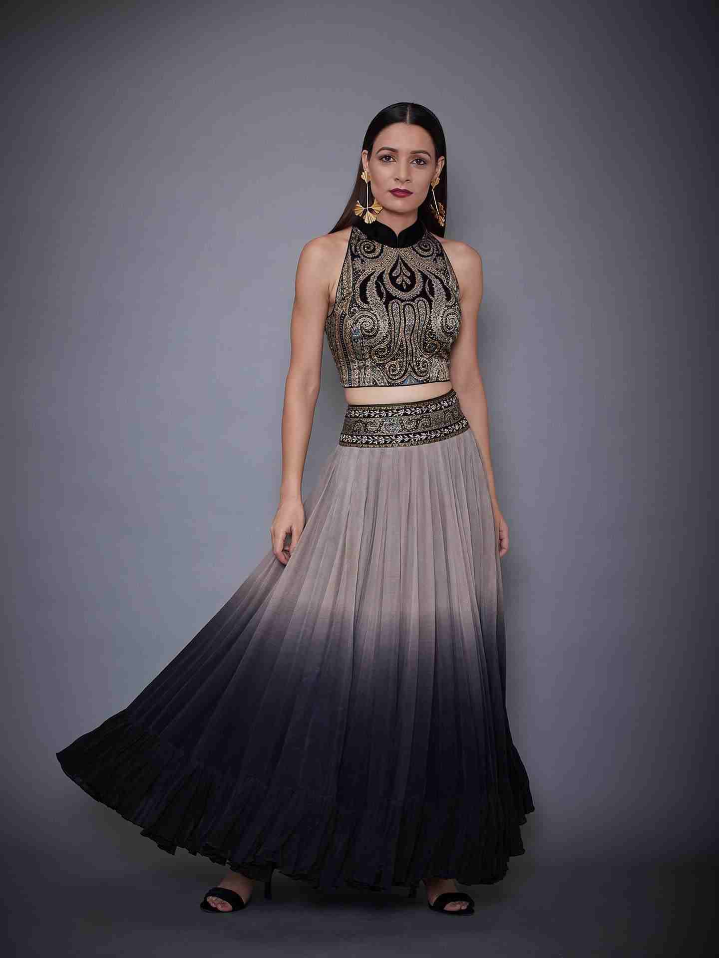 Grey & Black Atima Lehenga Set