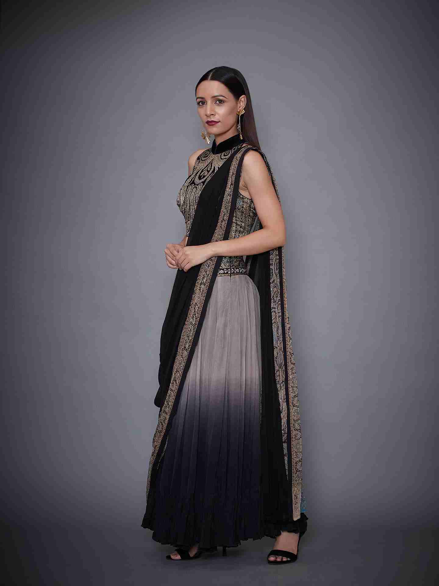 Grey & Black Atima Lehenga Set