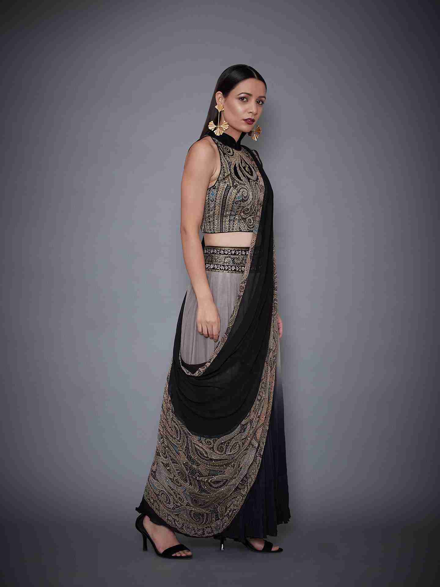 Grey & Black Atima Lehenga Set