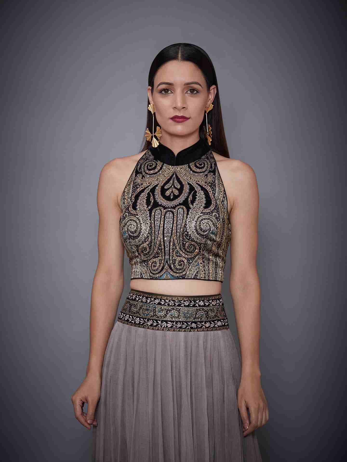 Grey & Black Atima Lehenga Set