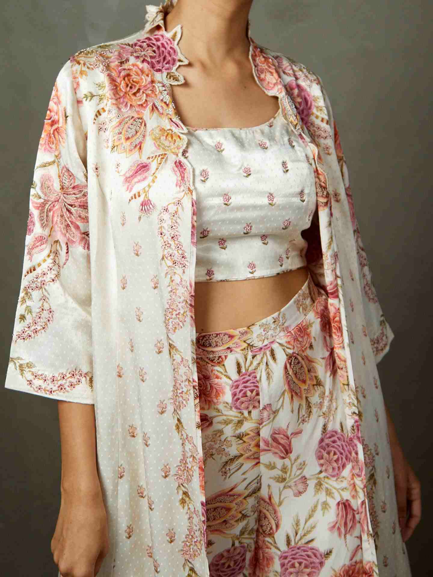 Off White & Multi Dahlia Ensemble