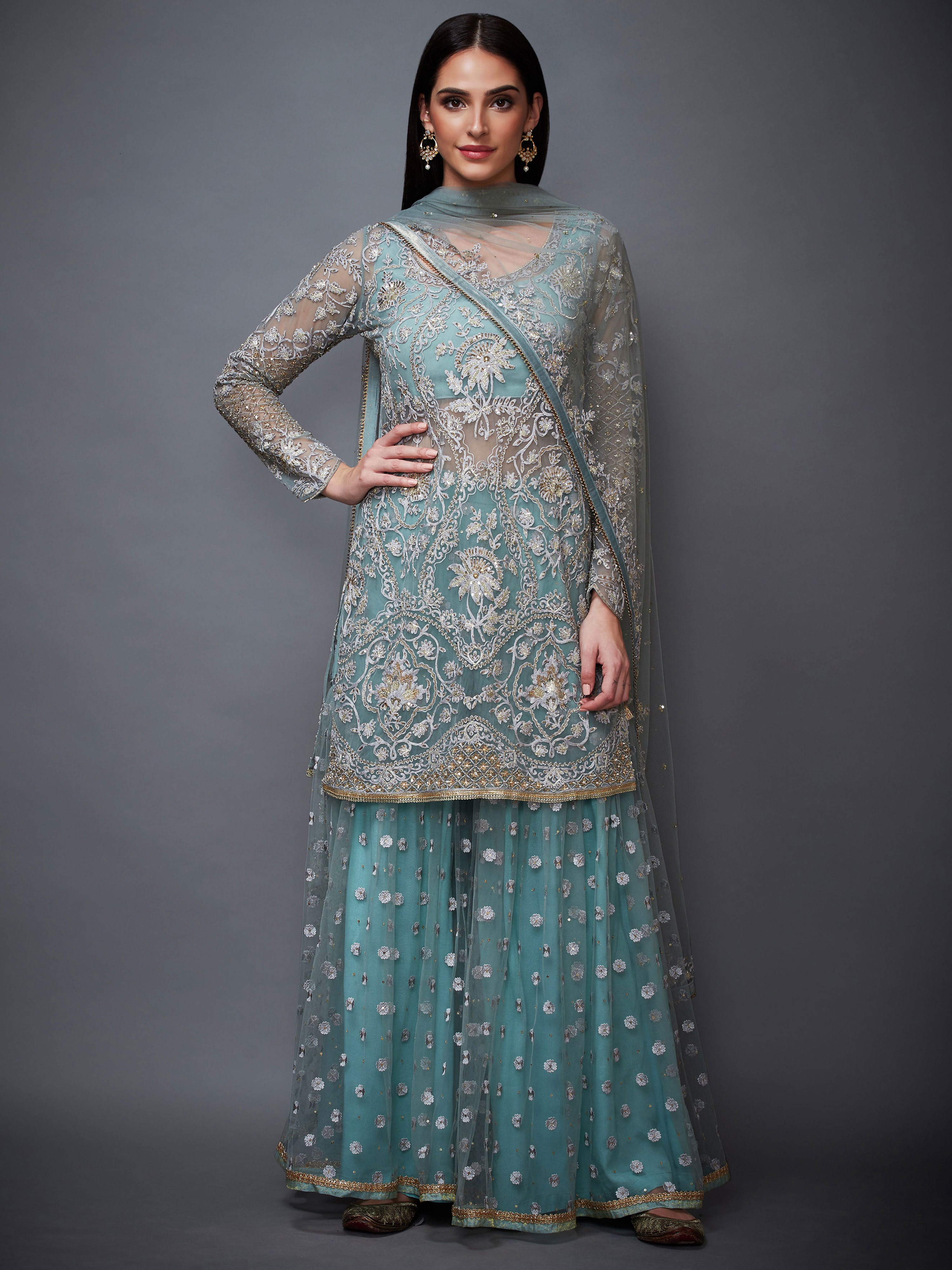 Powder Blue Rutvi Floral Ensemble