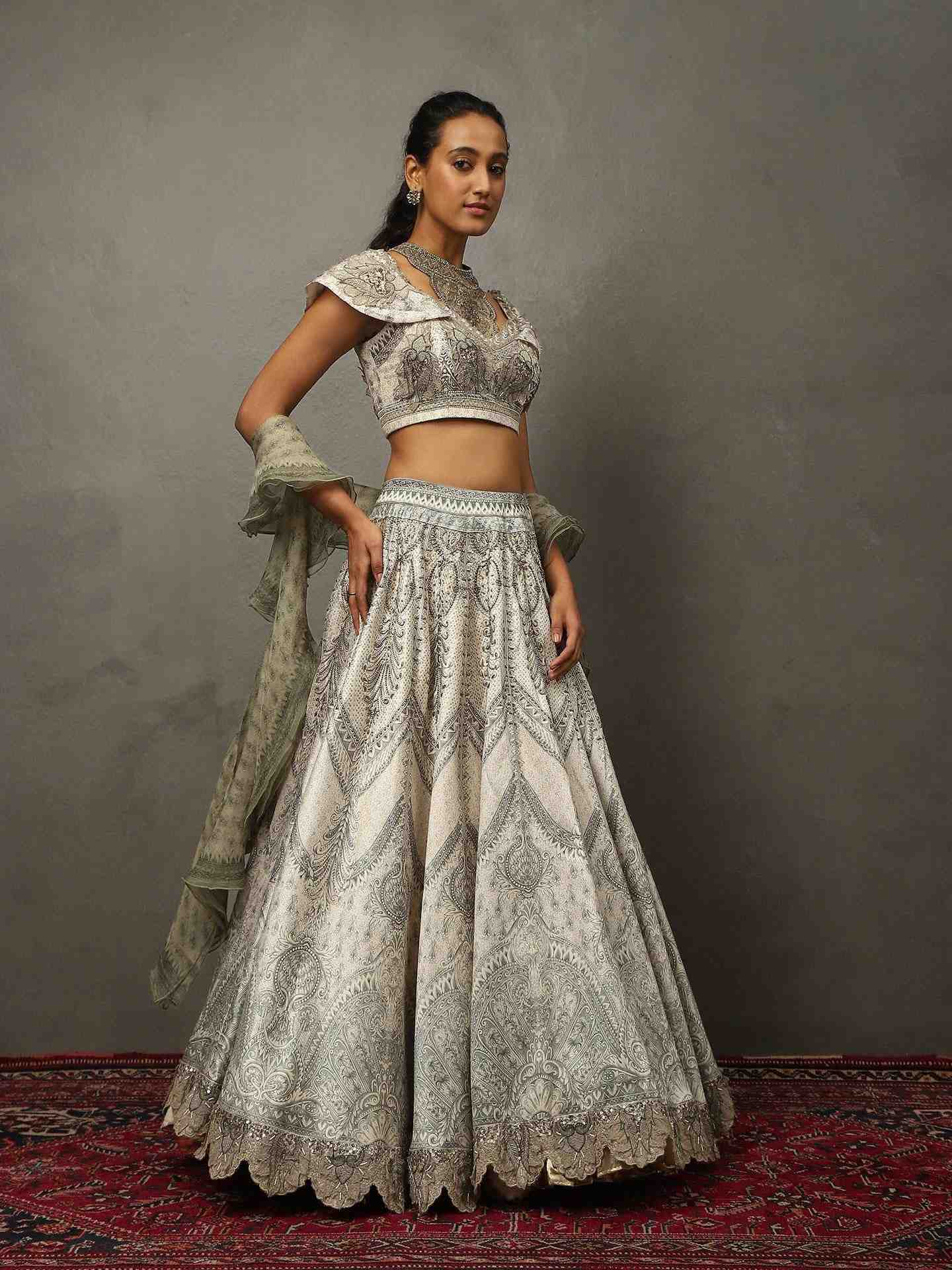 Grey & Off White Vedam Lehenga Set