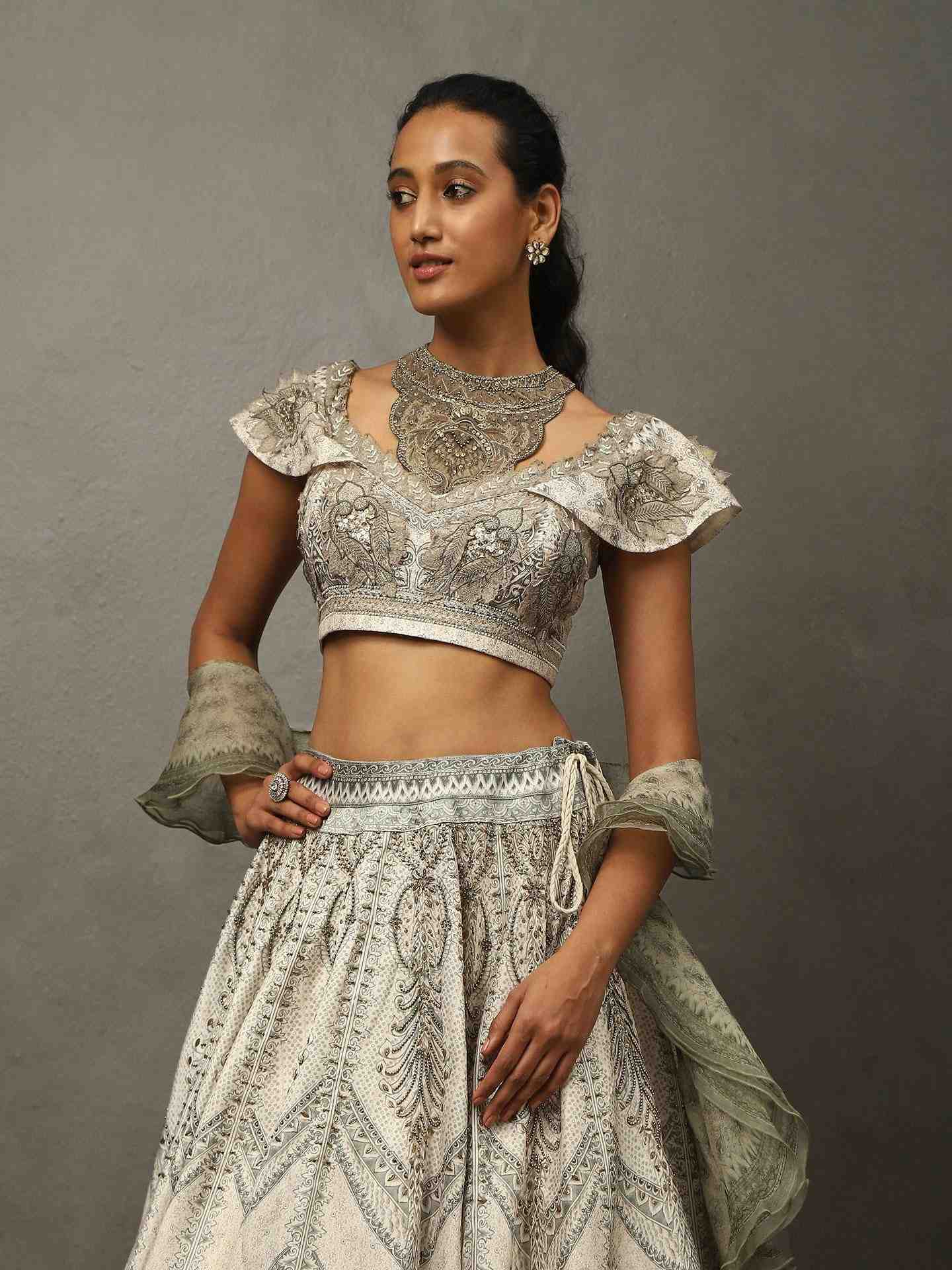 Grey & Off White Vedam Lehenga Set