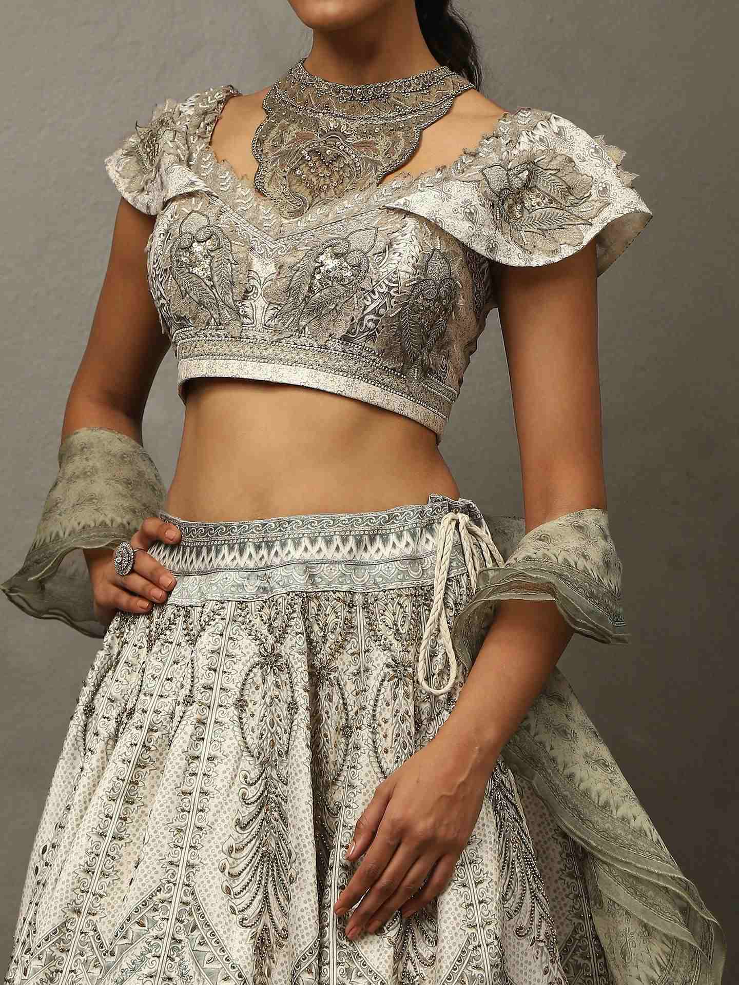Grey & Off White Vedam Lehenga Set