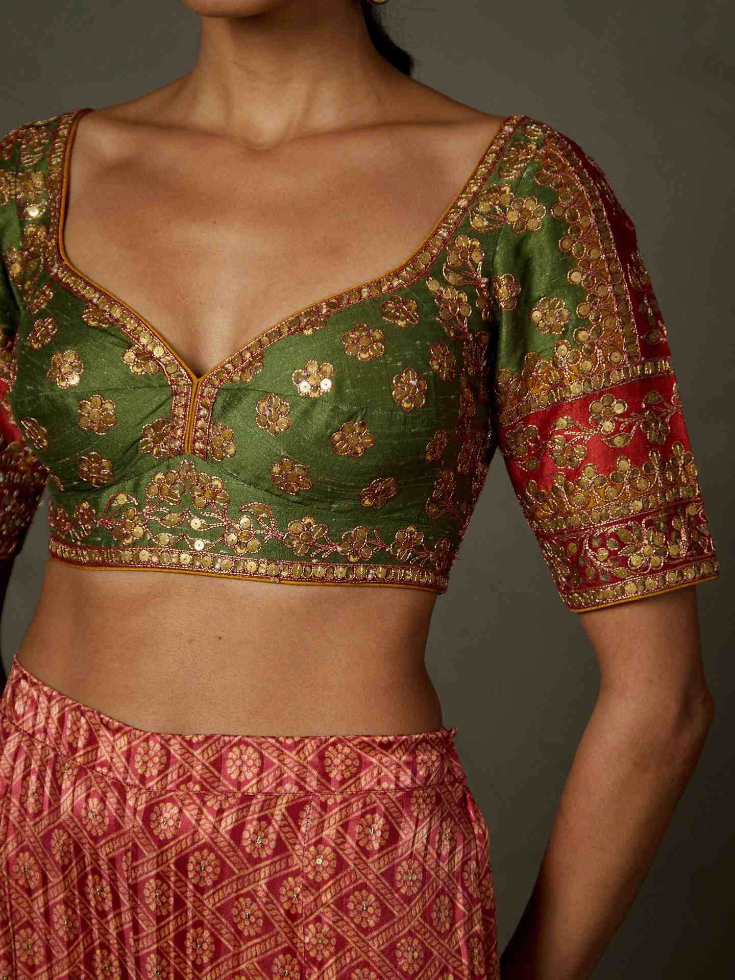 Olive & Burgundy Manjhi Blouse