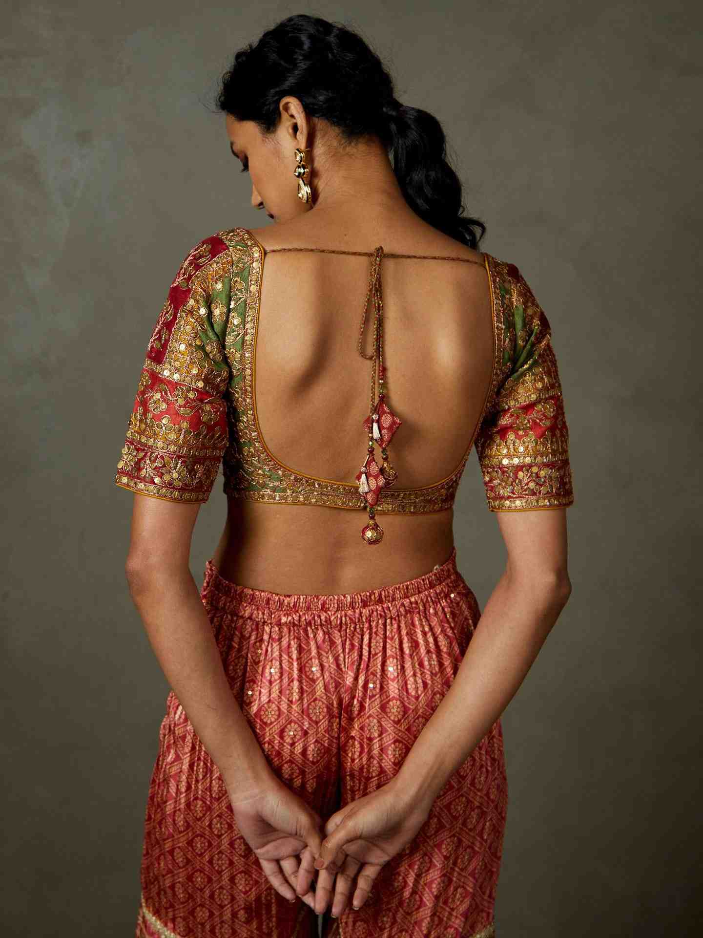 Olive & Burgundy Manjhi Blouse