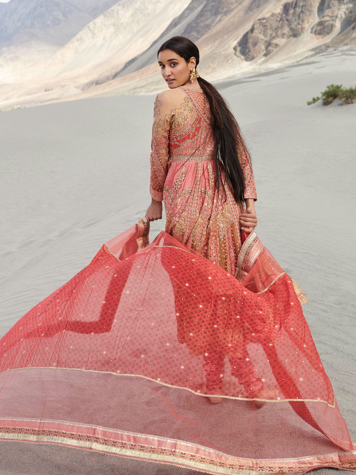 Peach & Pink Vistara Embroidered Anarkali Suit Set