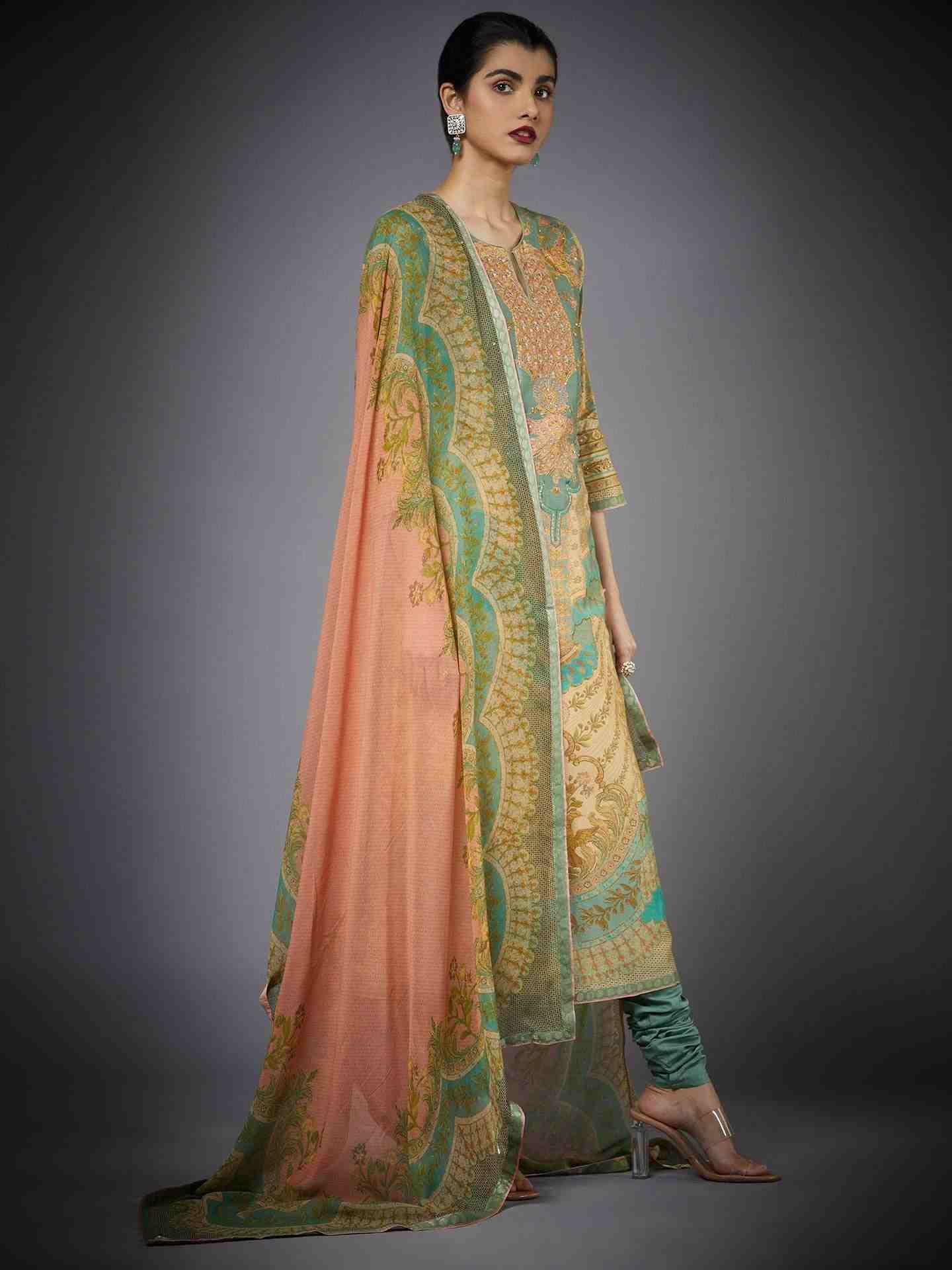 Beige & Khaki Chisti Suit Set