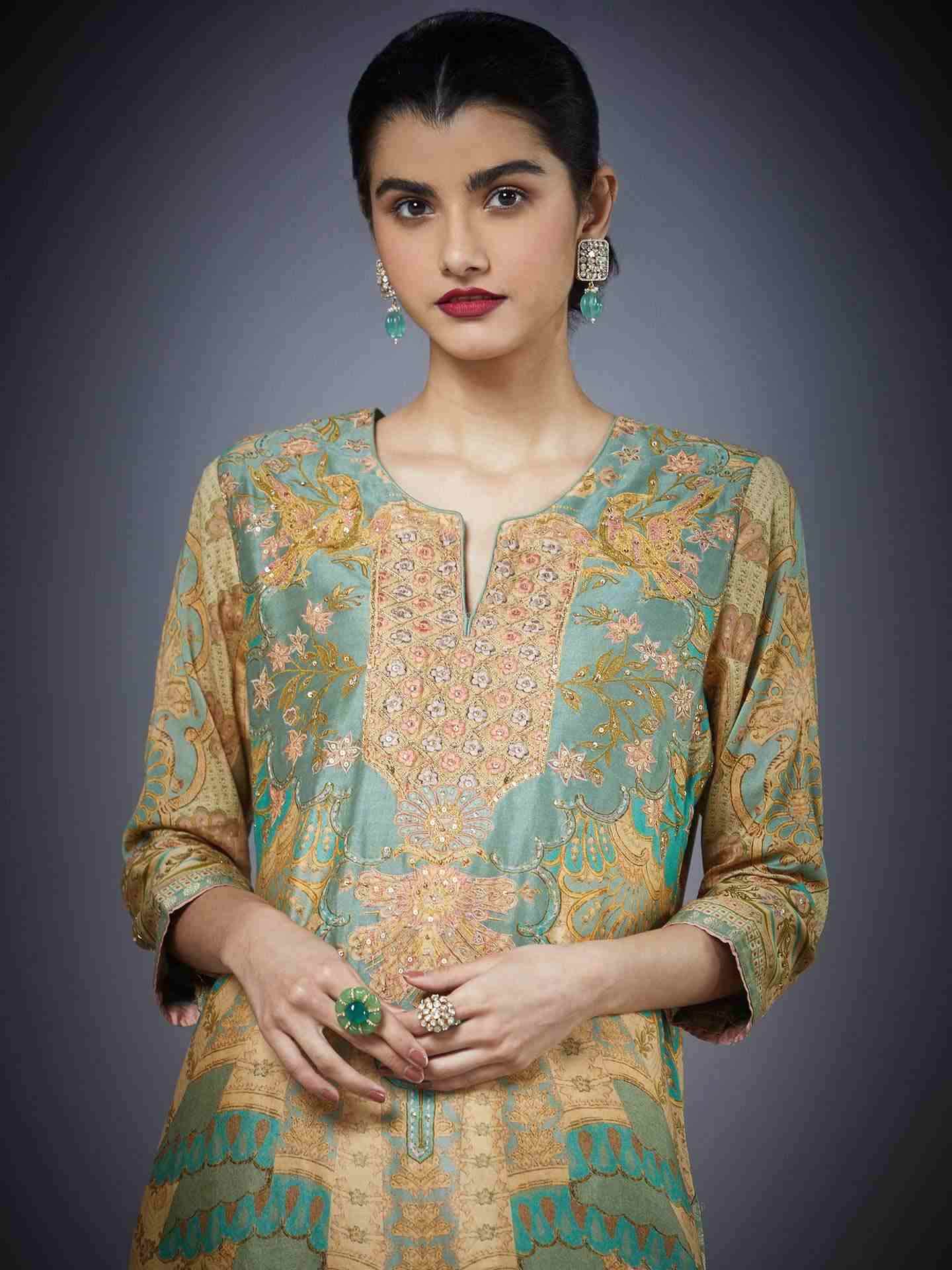 Beige & Khaki Chisti Suit Set