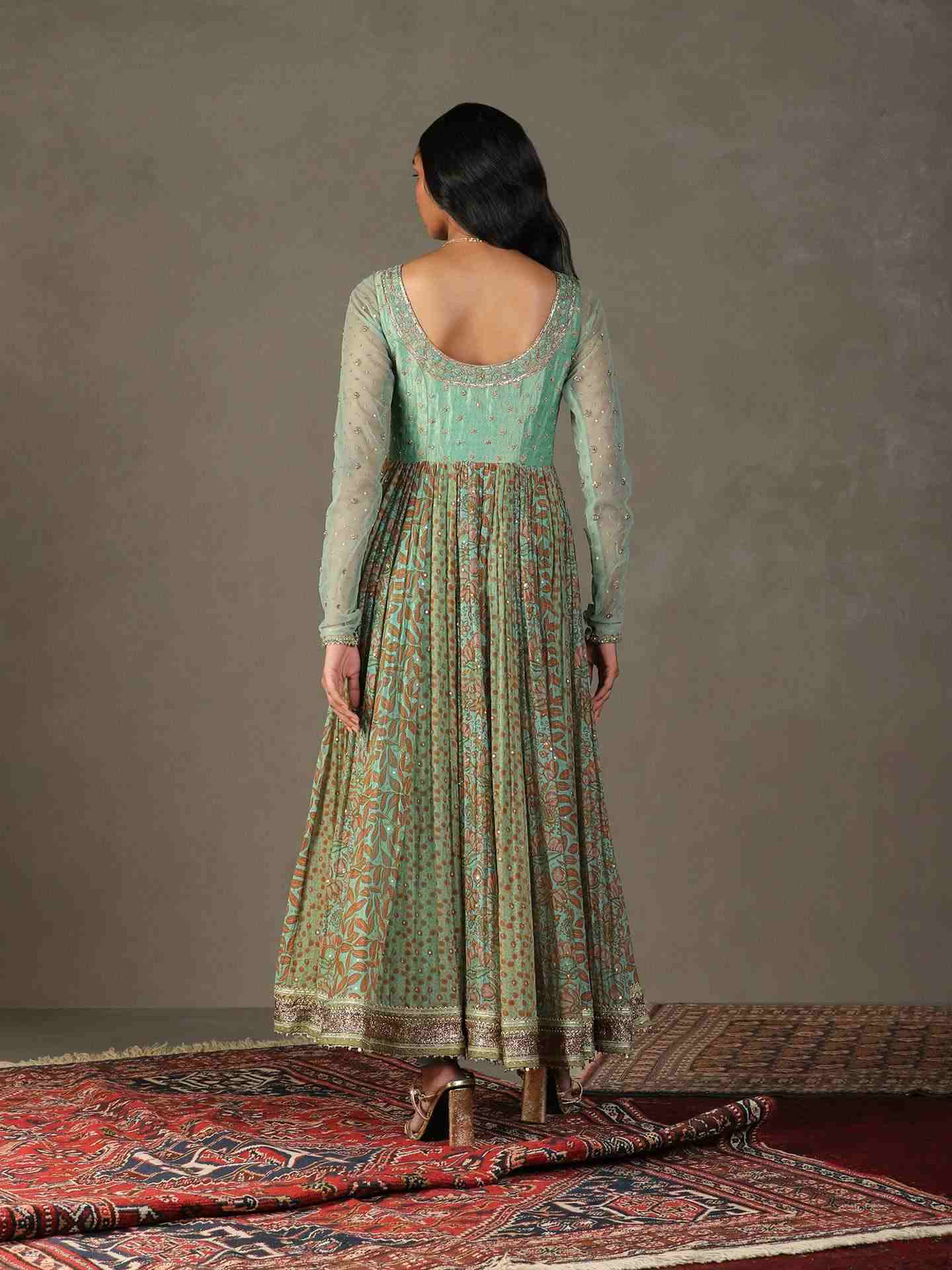 Spruce Green & Multi Roshafi Anarkali Suit