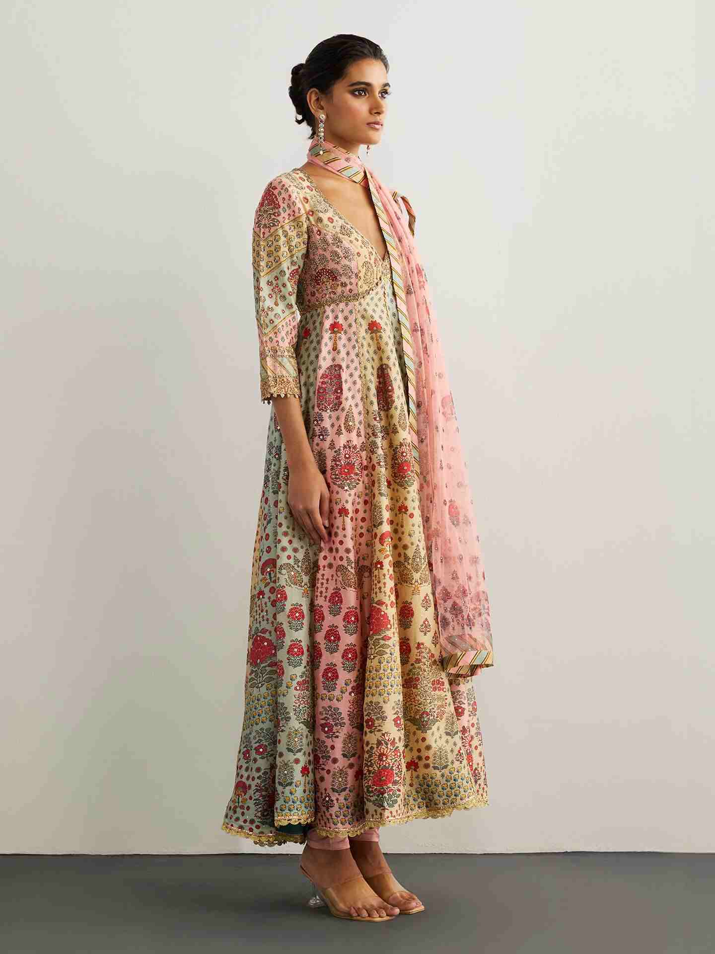 Pink & Powder Blue Kashmiri Buti Anarkali Suit