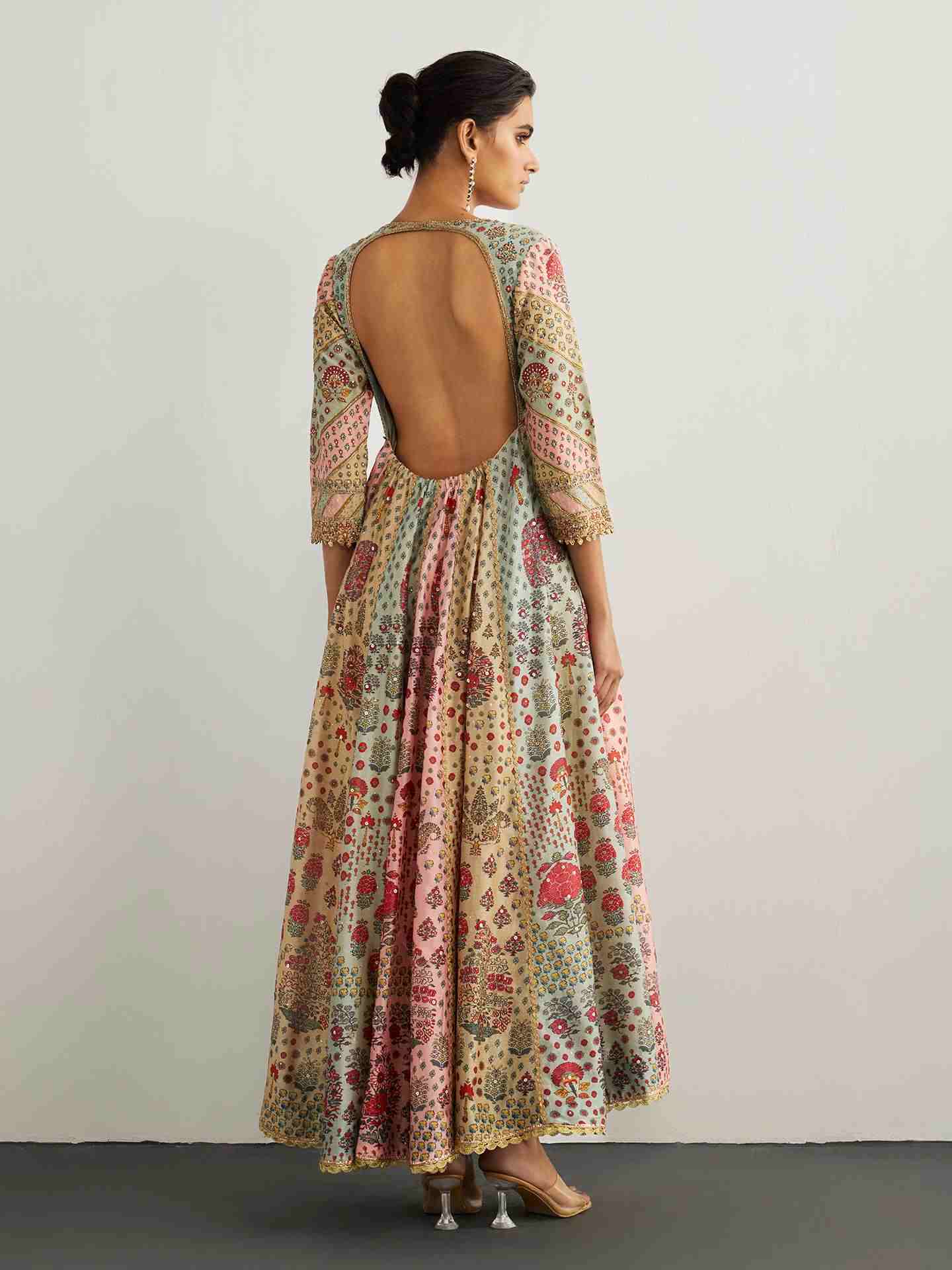 Pink & Powder Blue Kashmiri Buti Anarkali Suit