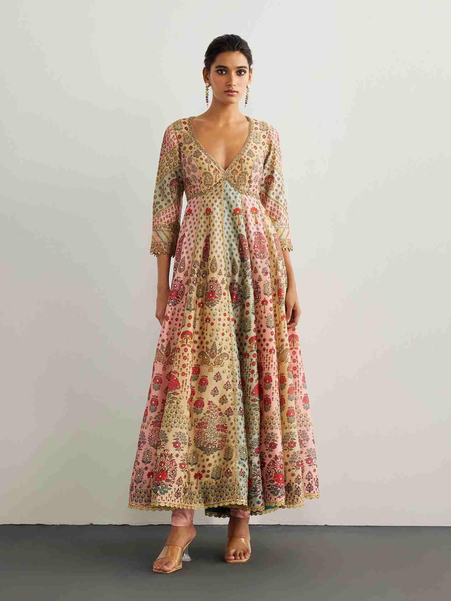 Pink & Powder Blue Kashmiri Buti Anarkali Suit