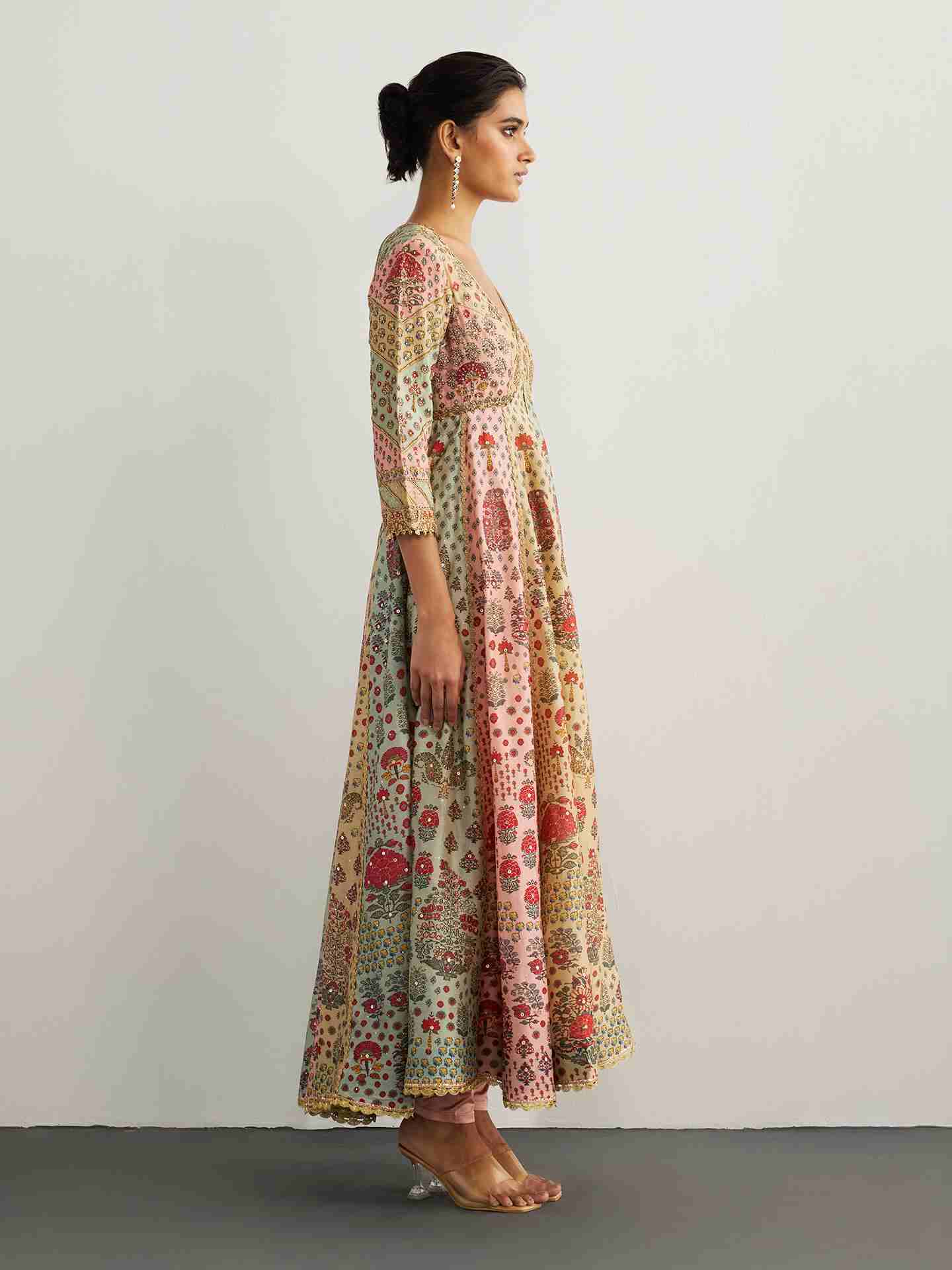 Pink & Powder Blue Kashmiri Buti Anarkali Suit