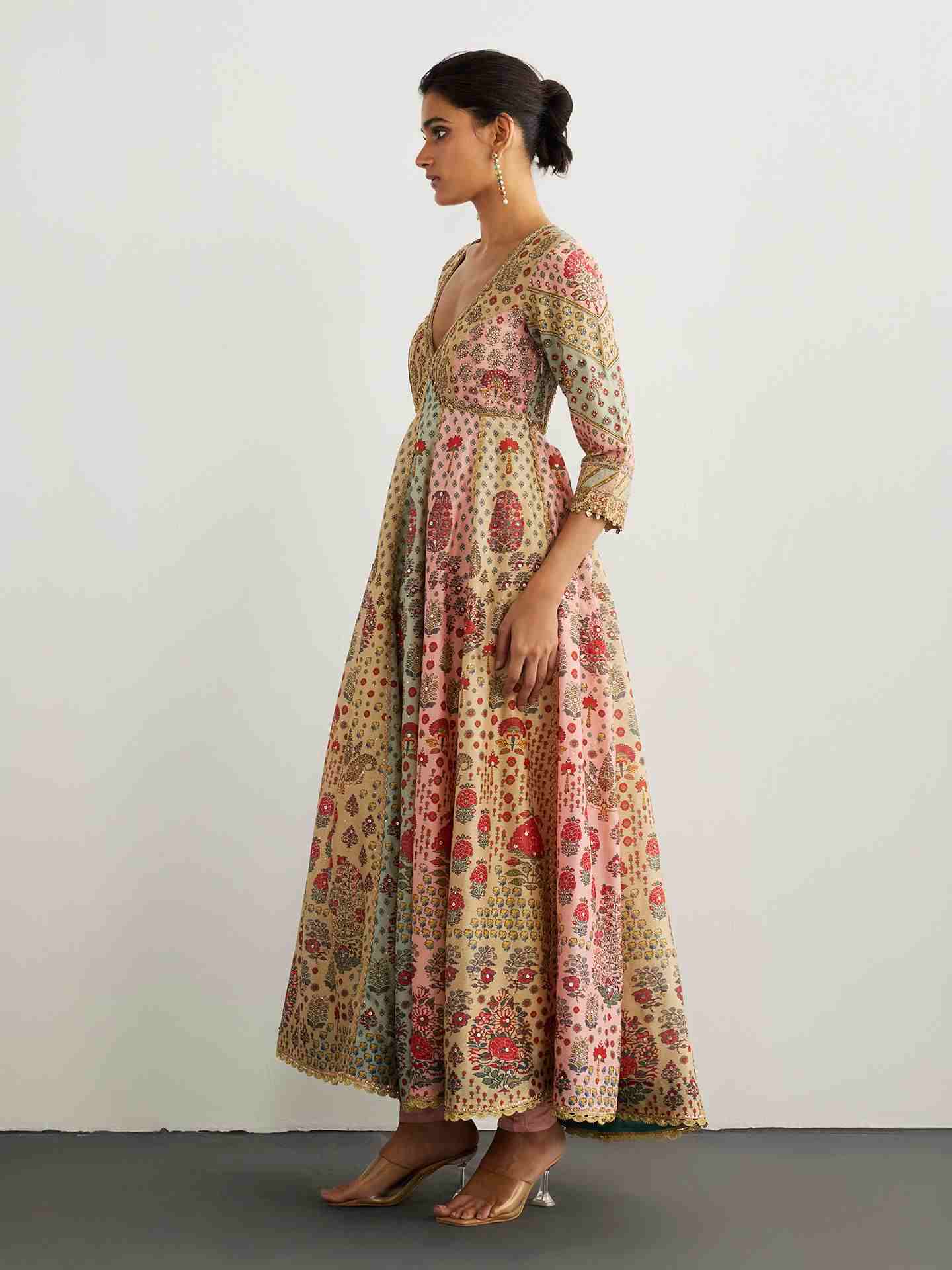 Pink & Powder Blue Kashmiri Buti Anarkali Suit