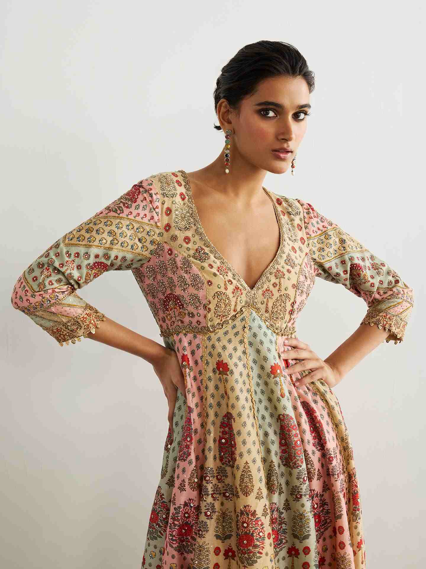 Pink & Powder Blue Kashmiri Buti Anarkali Suit