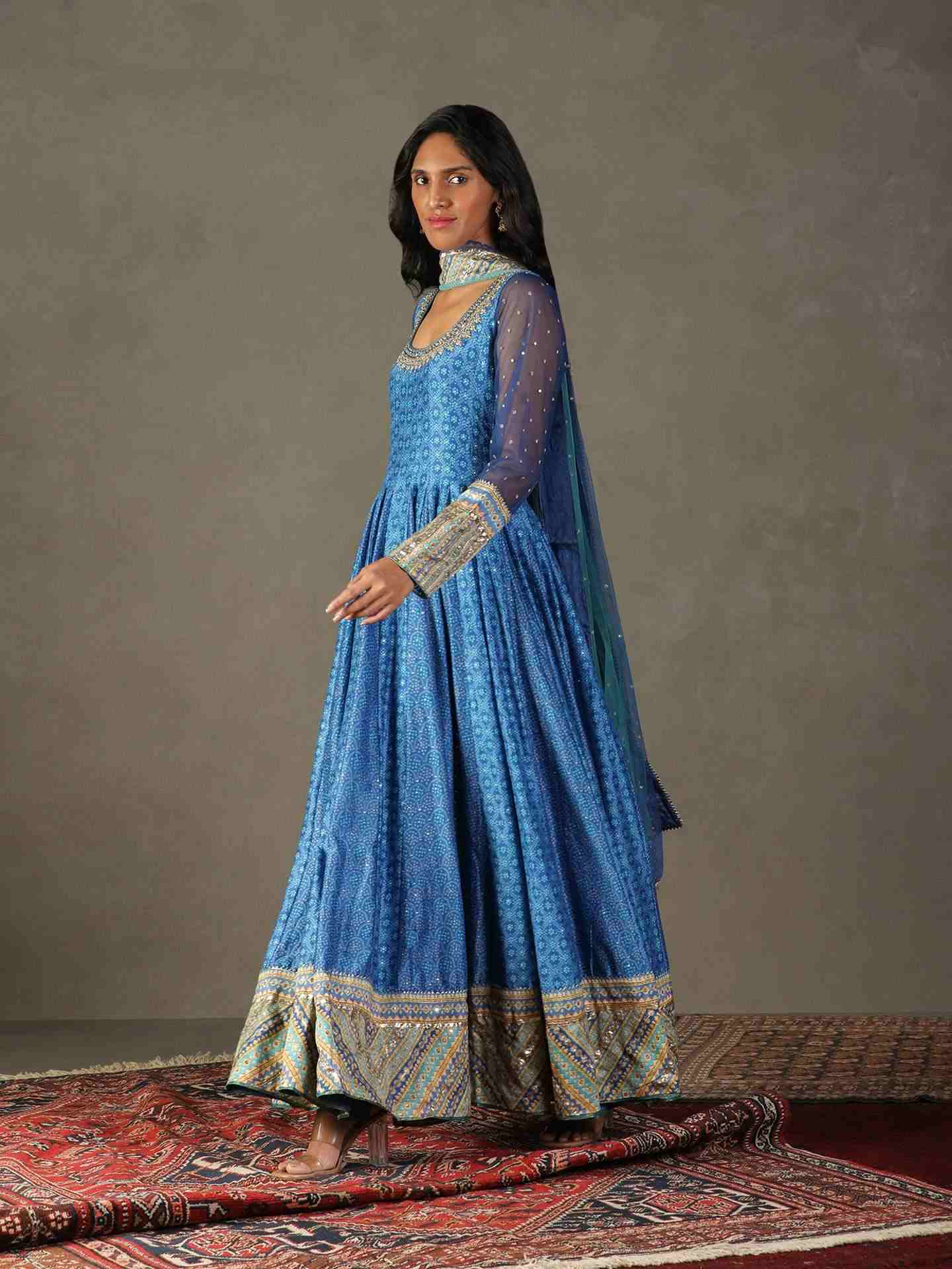 Quartz Blue Bindiya Anarkali Suit