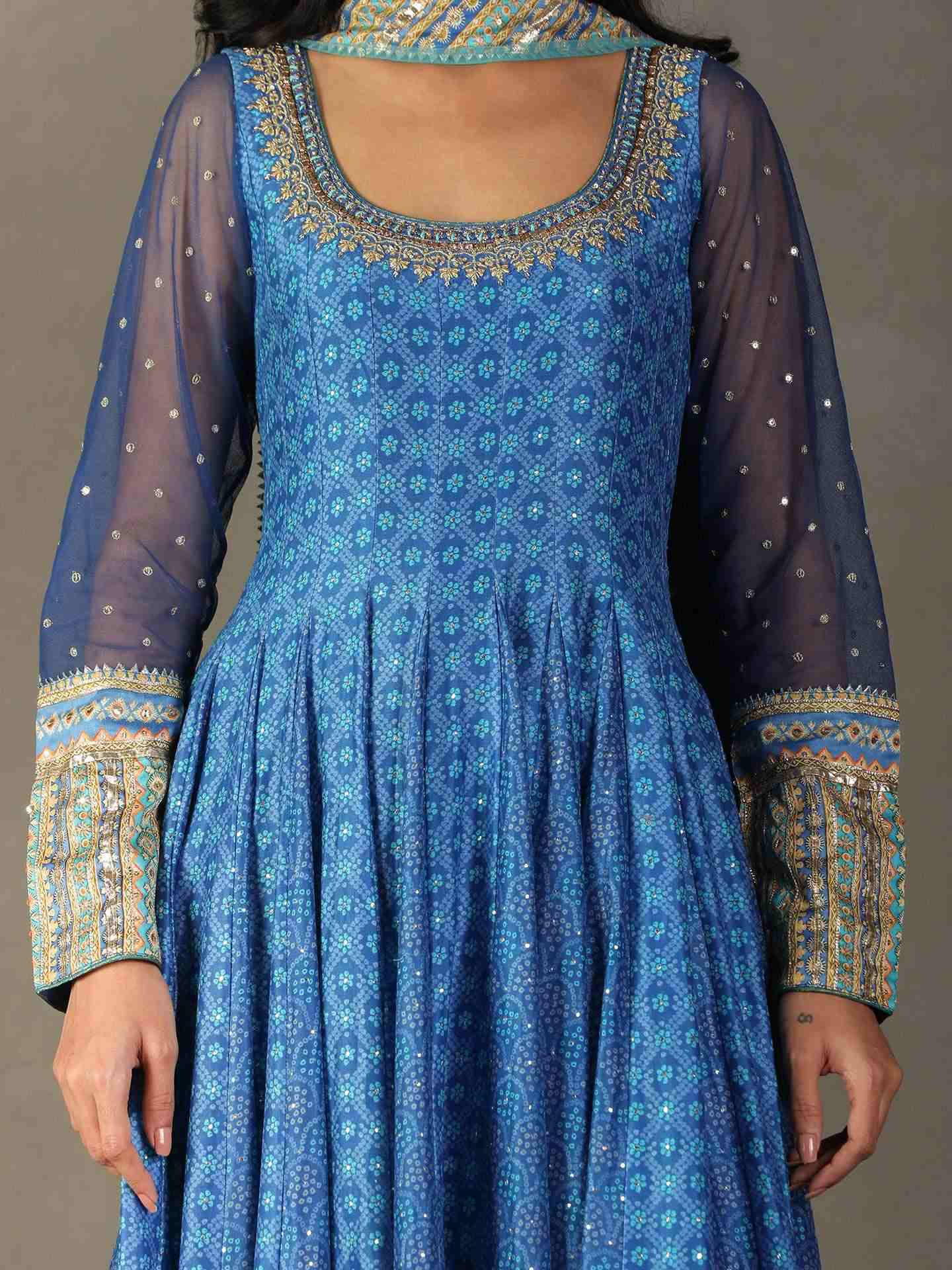 Quartz Blue Bindiya Anarkali Suit