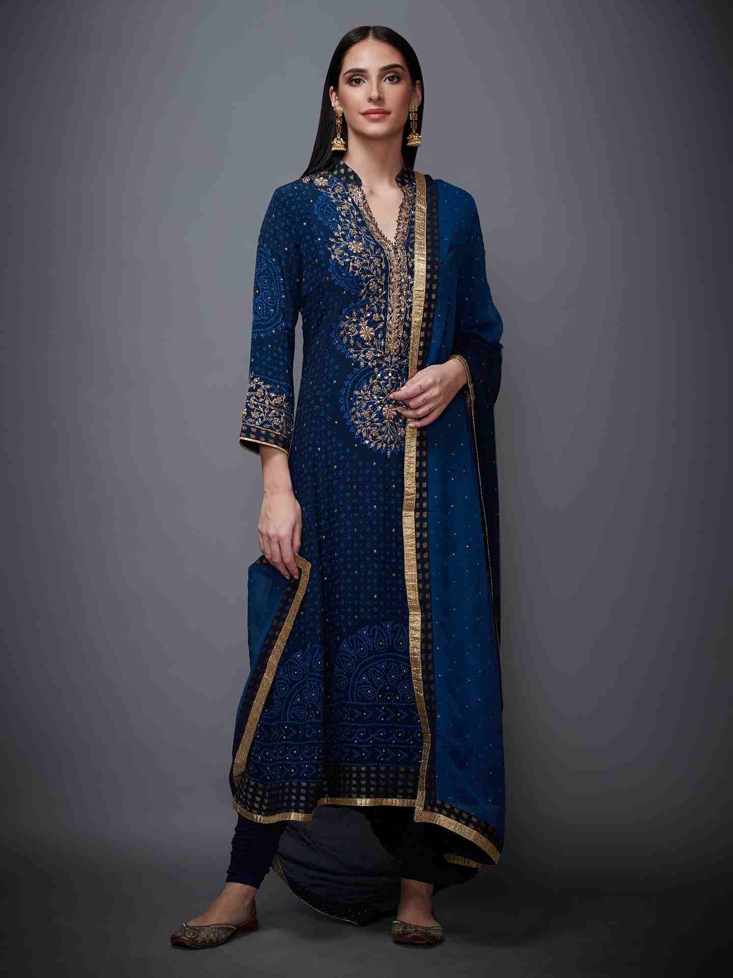 Indigo Bandhni Bijli Suit Set
