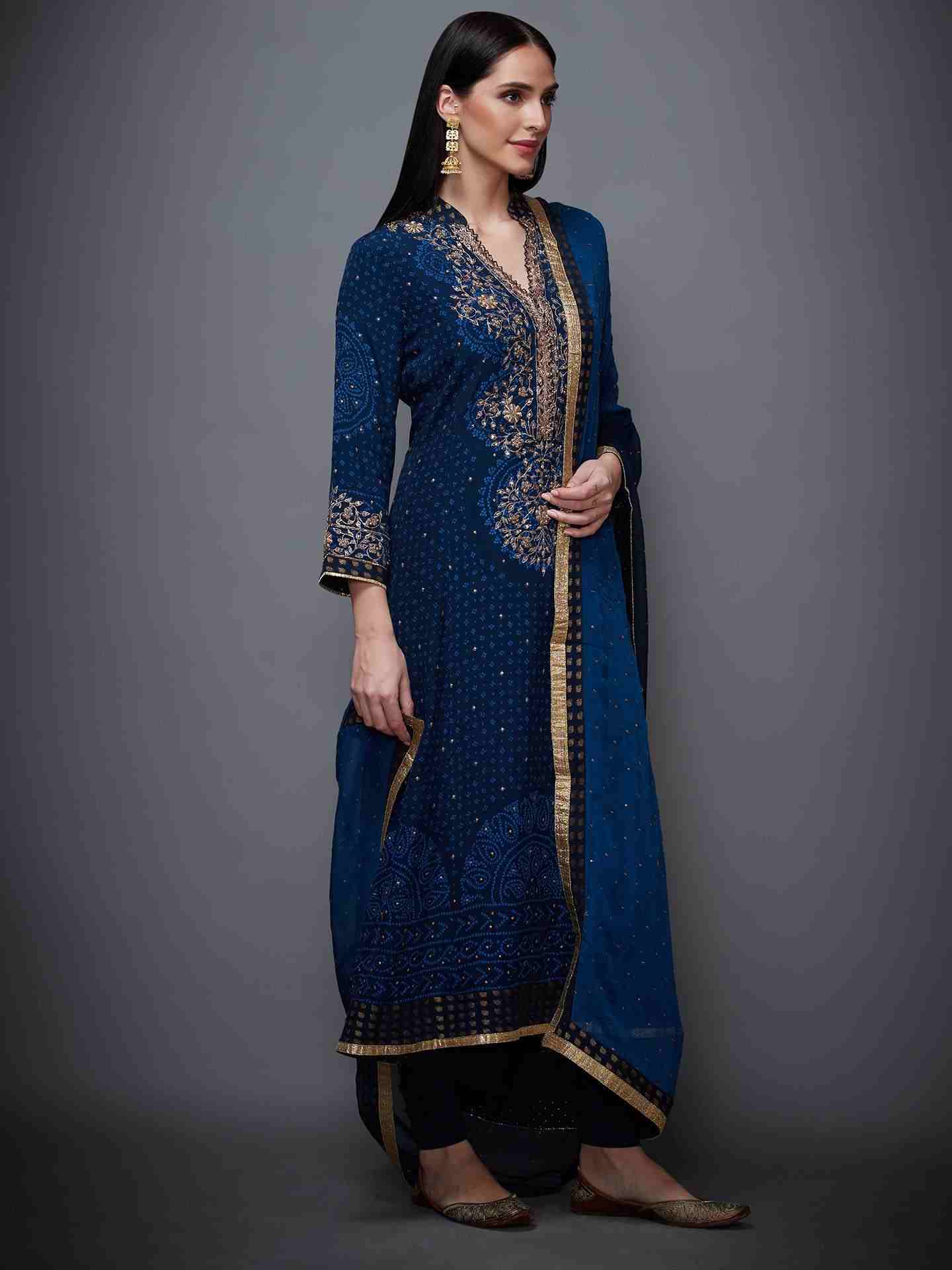 Indigo Bandhni Bijli Suit Set