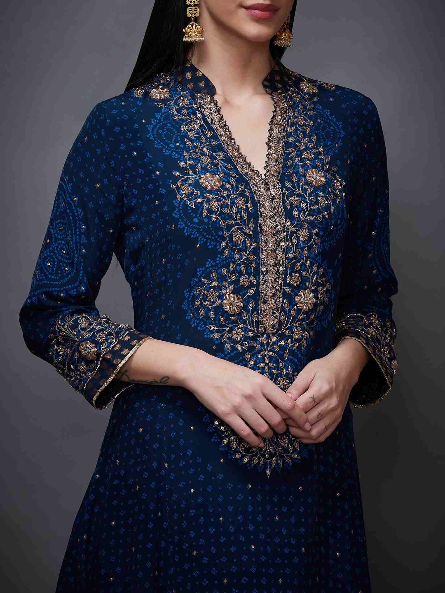 Indigo Bandhni Bijli Suit Set