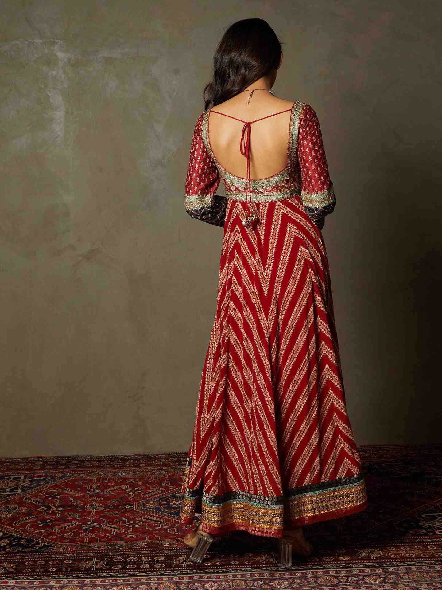 Burgundy & Black Satnam Anarkali Suit