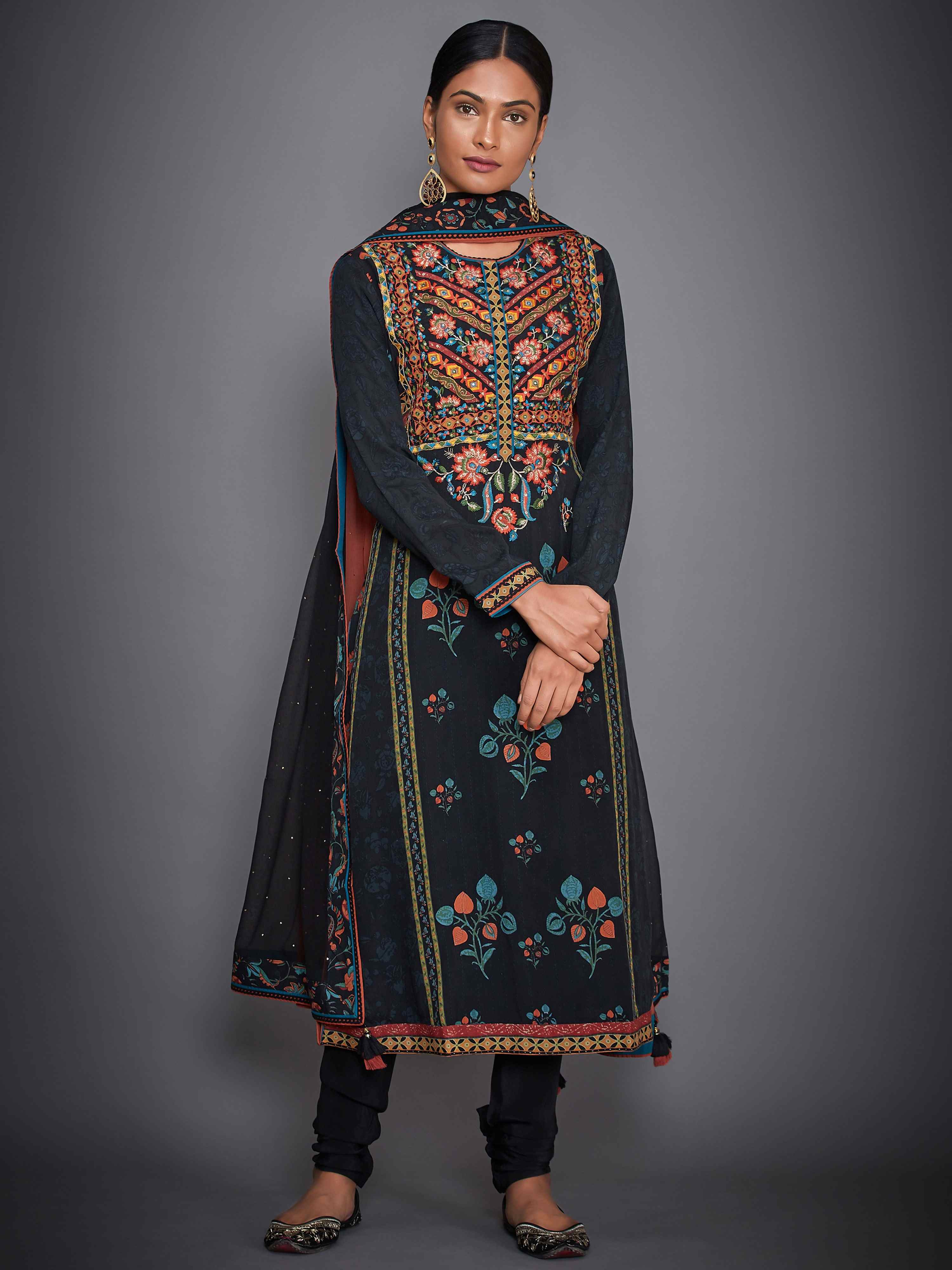 Black & Red Arhana Hand Embroidered Suit Set