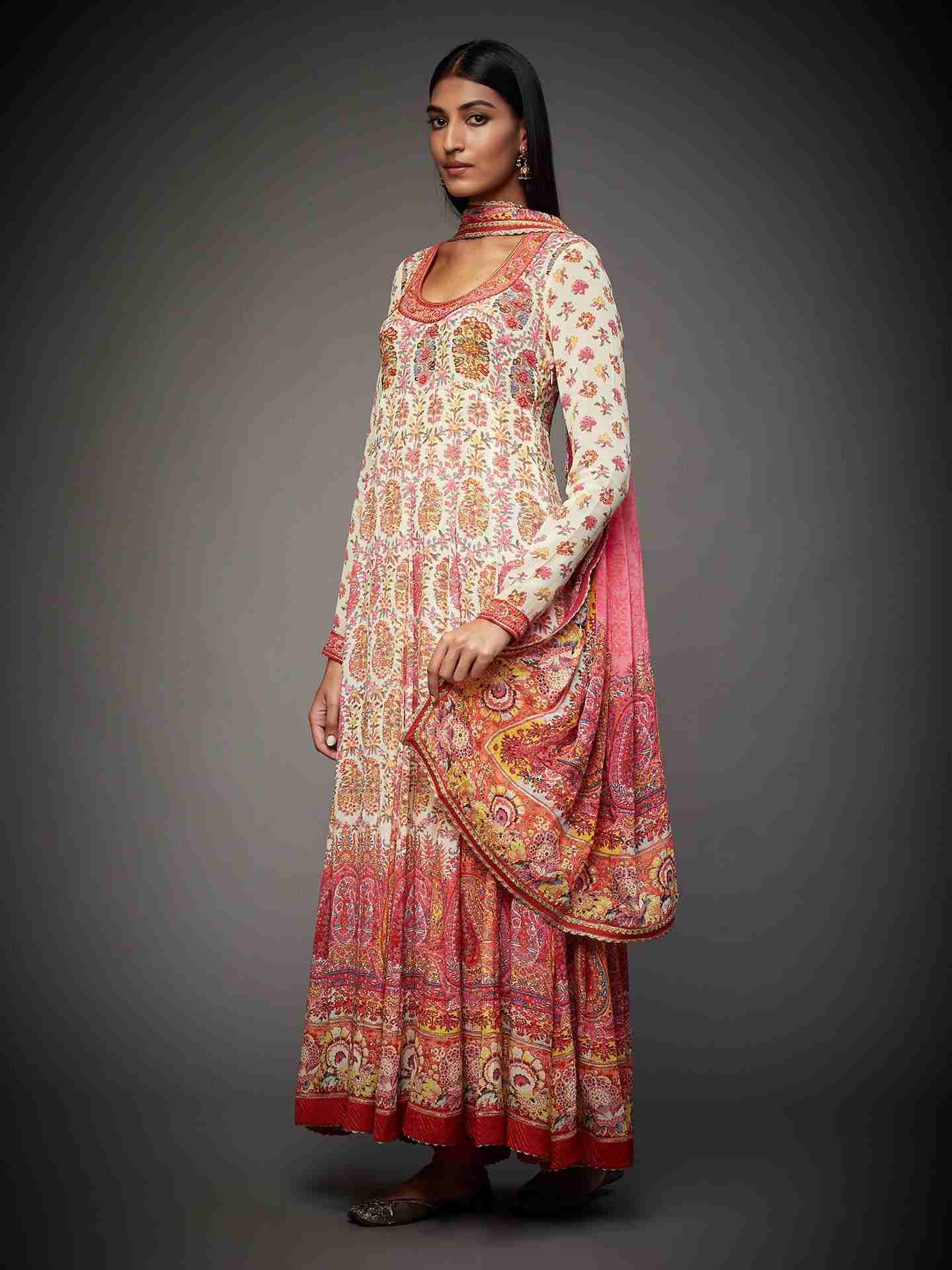Ecru & Punch Pink Emily Anarkali Suit