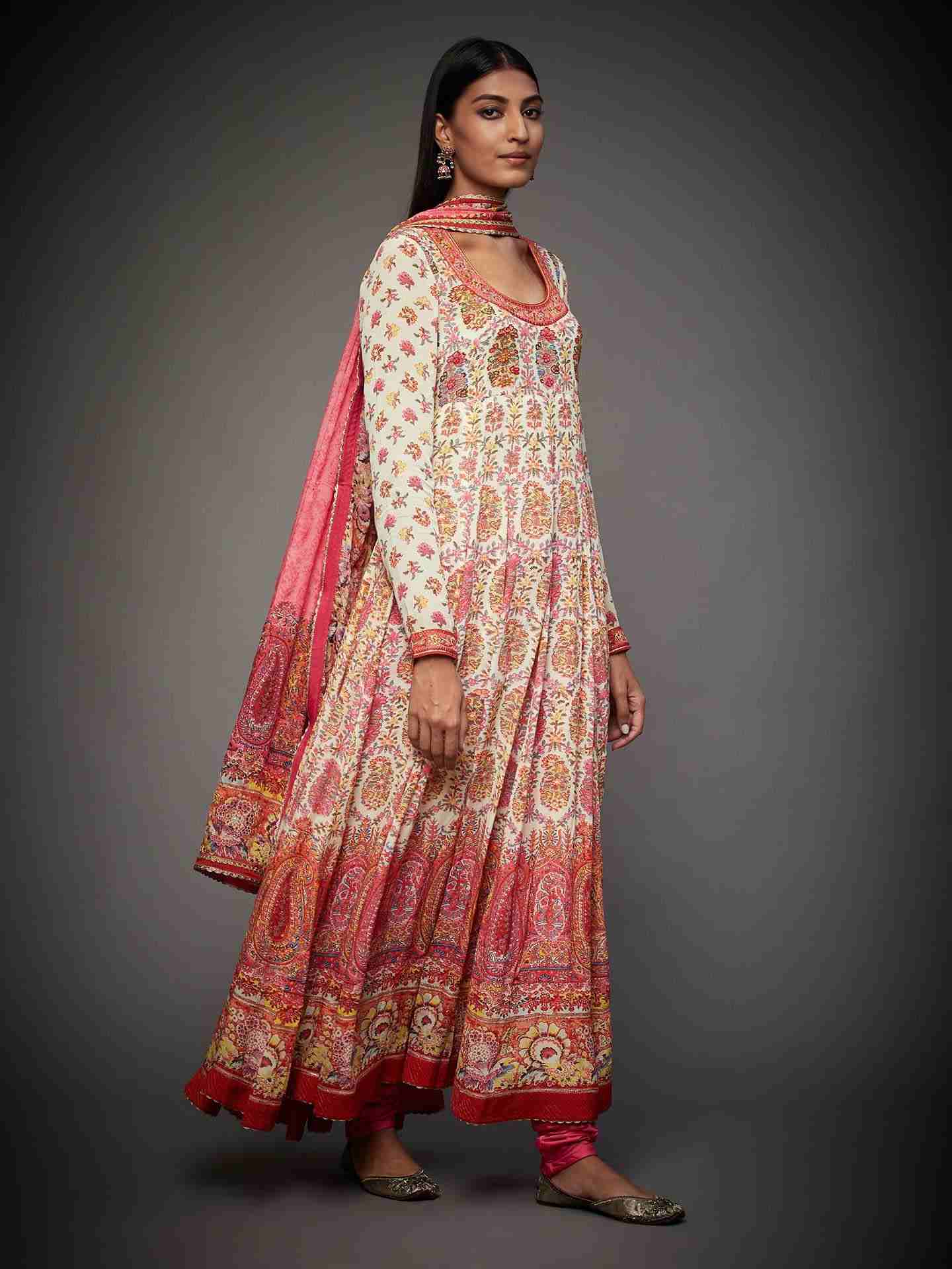 Ecru & Punch Pink Emily Anarkali Suit