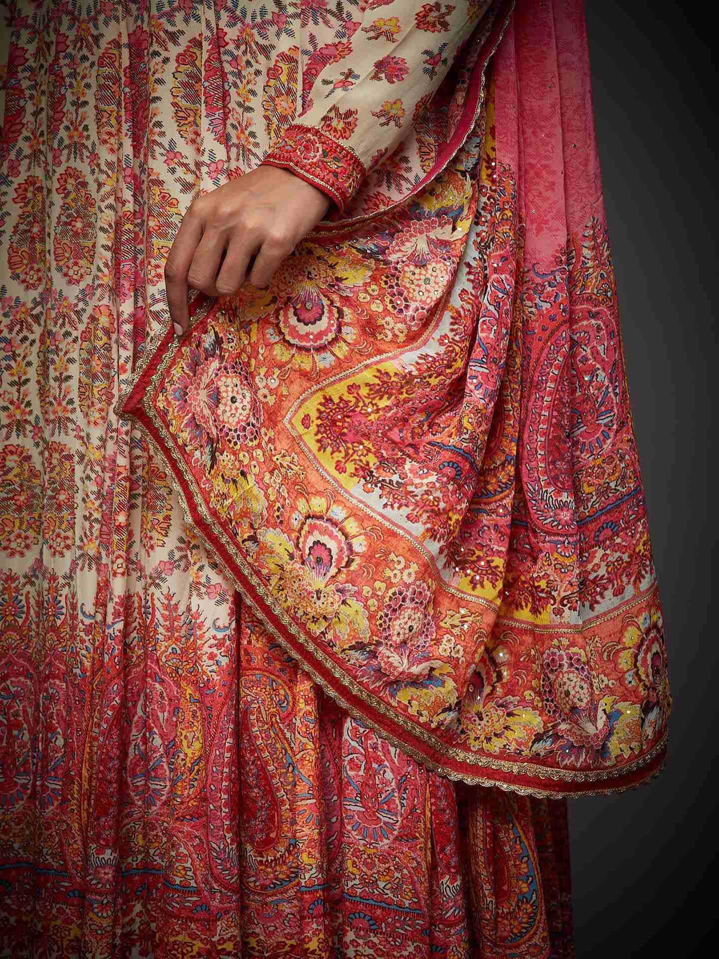 Ecru & Punch Pink Emily Anarkali Suit