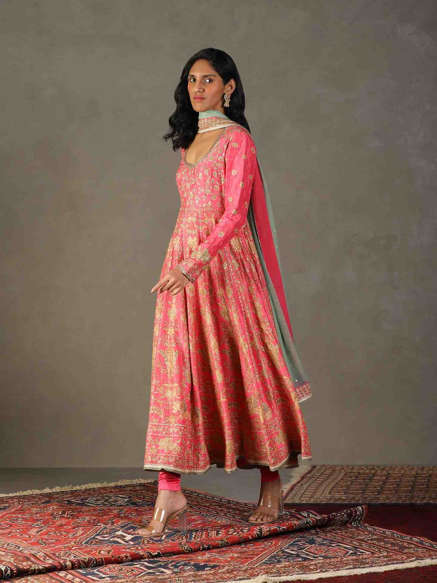Pink & Misty Jade Avena Anarkali Suit