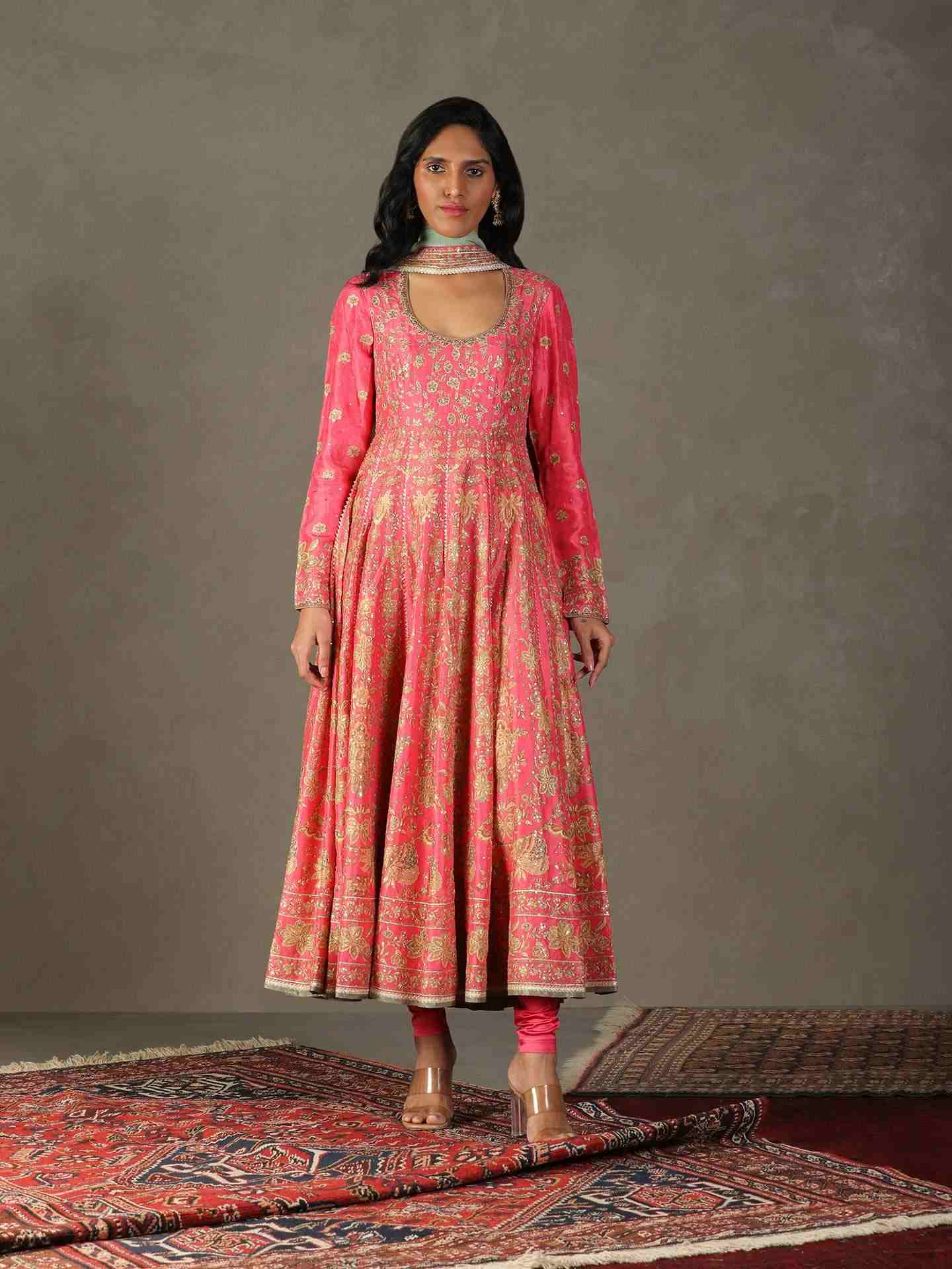Pink & Misty Jade Avena Anarkali Suit