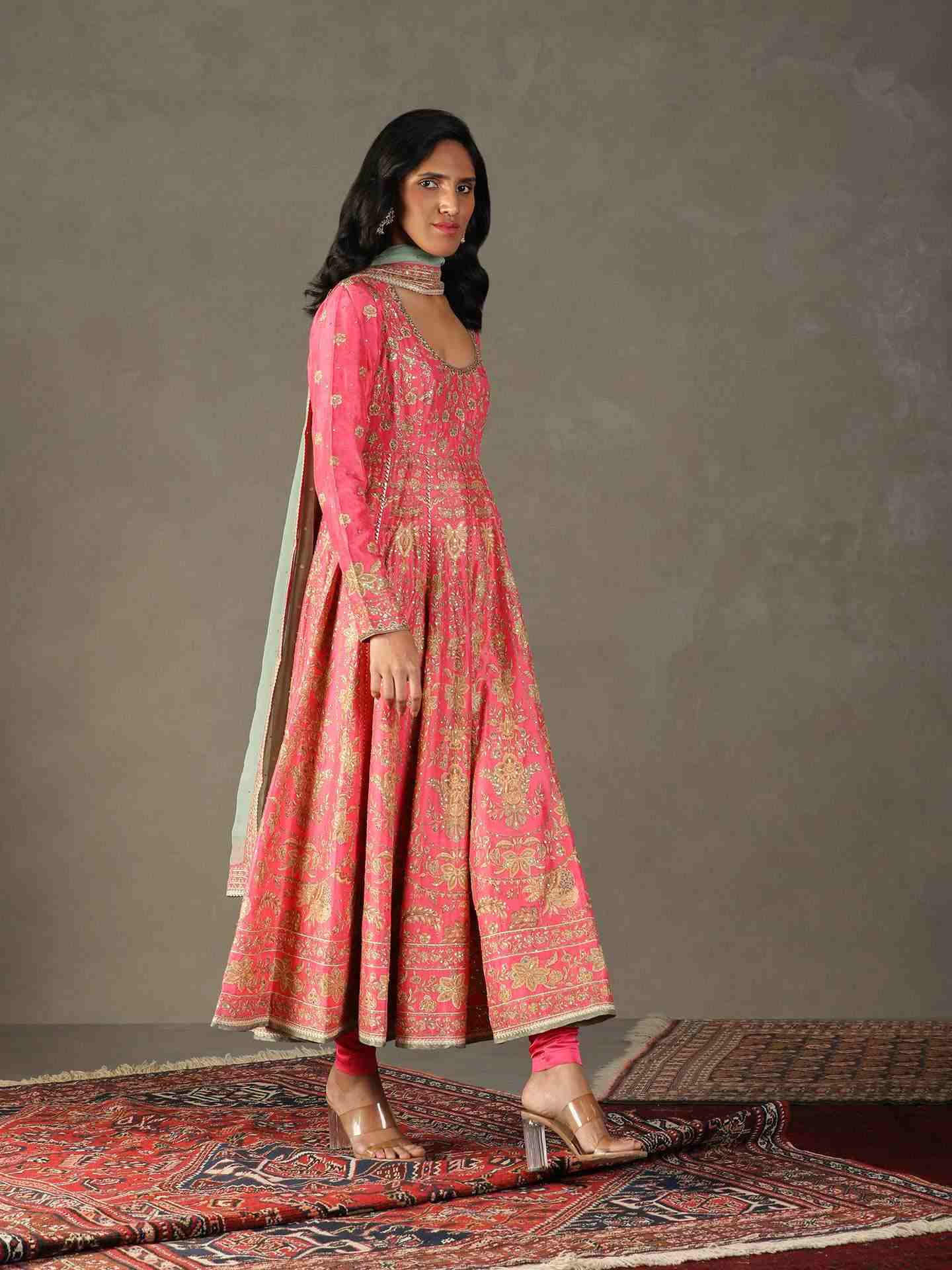 Pink & Misty Jade Avena Anarkali Suit