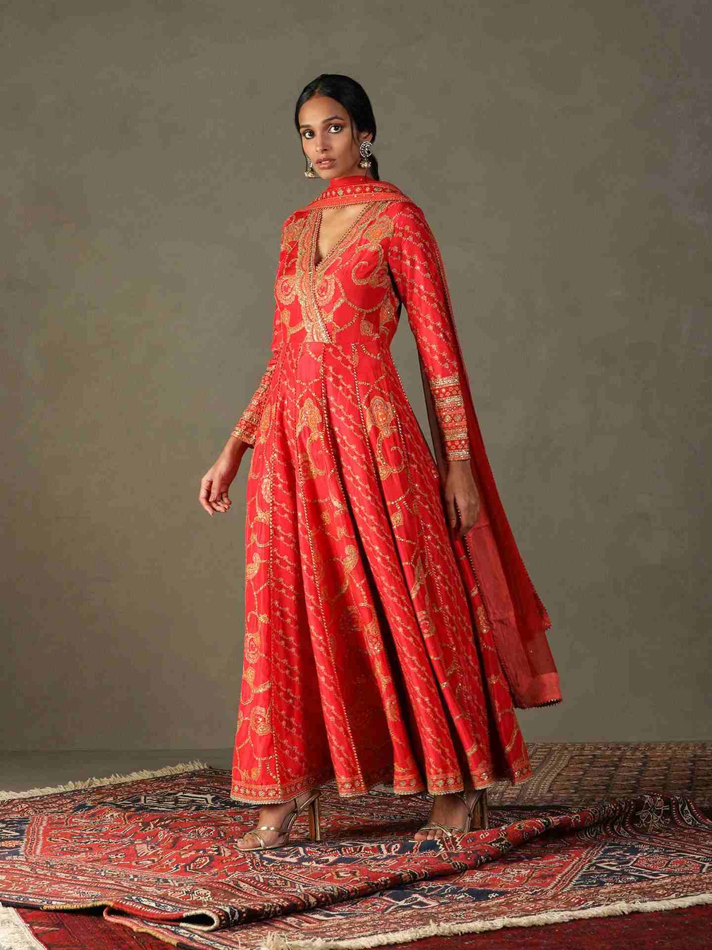 Dragon Red & Orange Rukmini Anarkali Suit