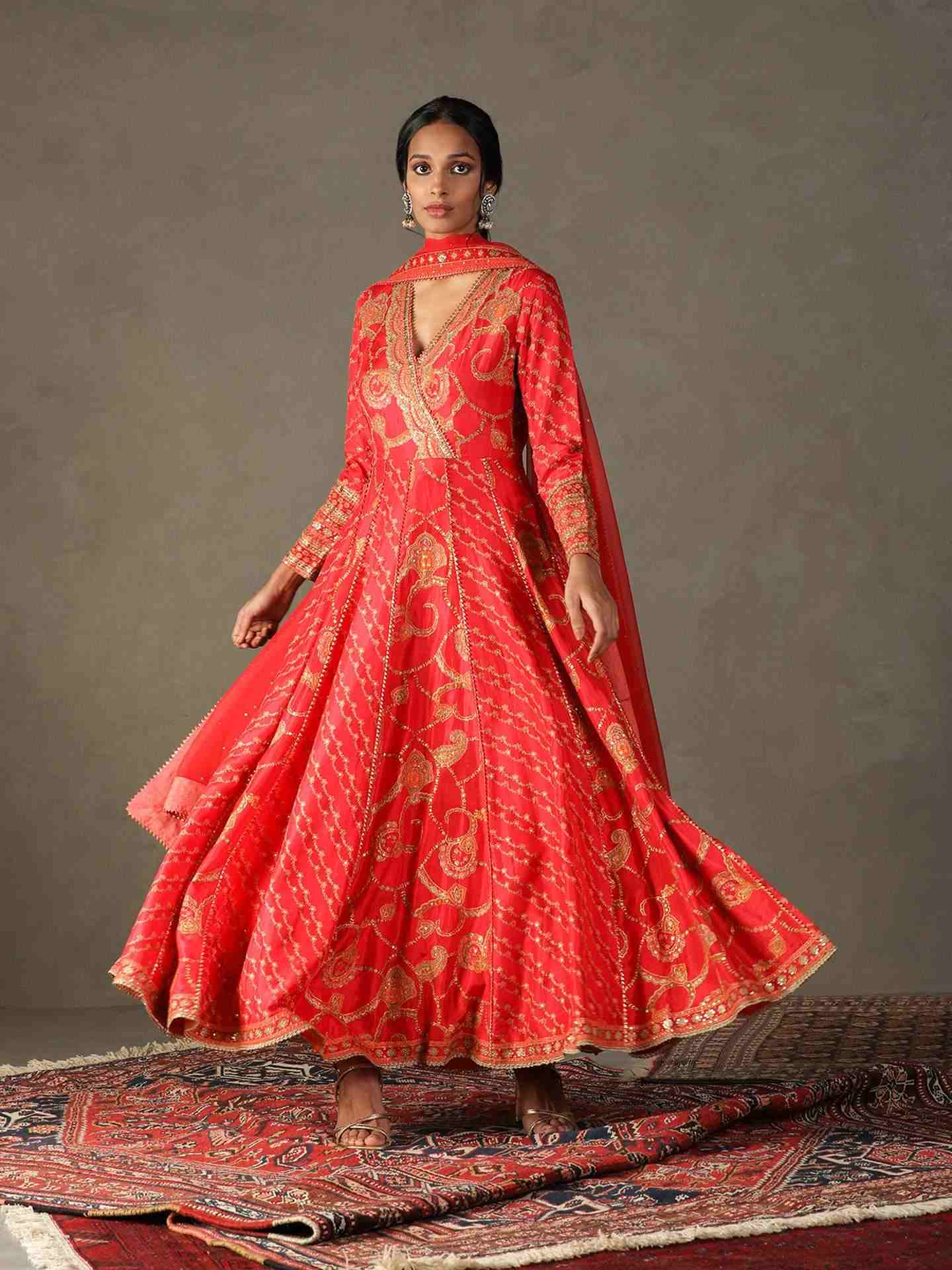 Dragon Red & Orange Rukmini Anarkali Suit
