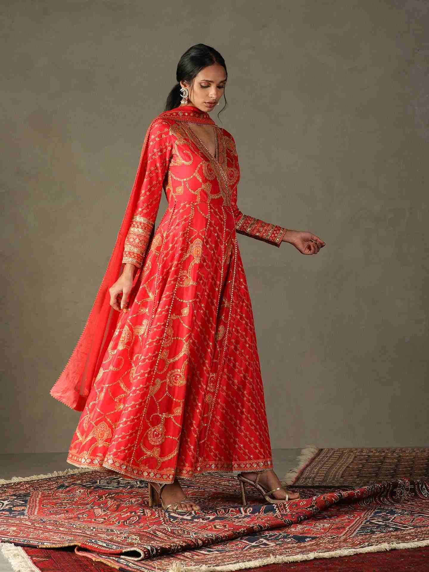 Dragon Red & Orange Rukmini Anarkali Suit