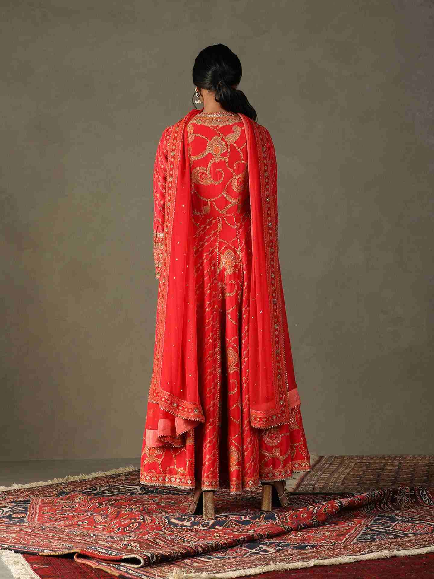 Dragon Red & Orange Rukmini Anarkali Suit