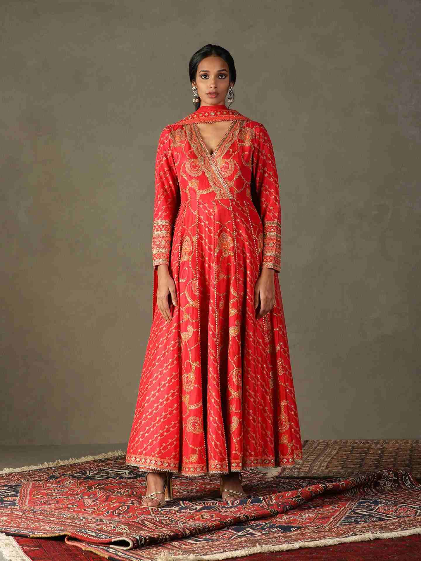 Dragon Red & Orange Rukmini Anarkali Suit