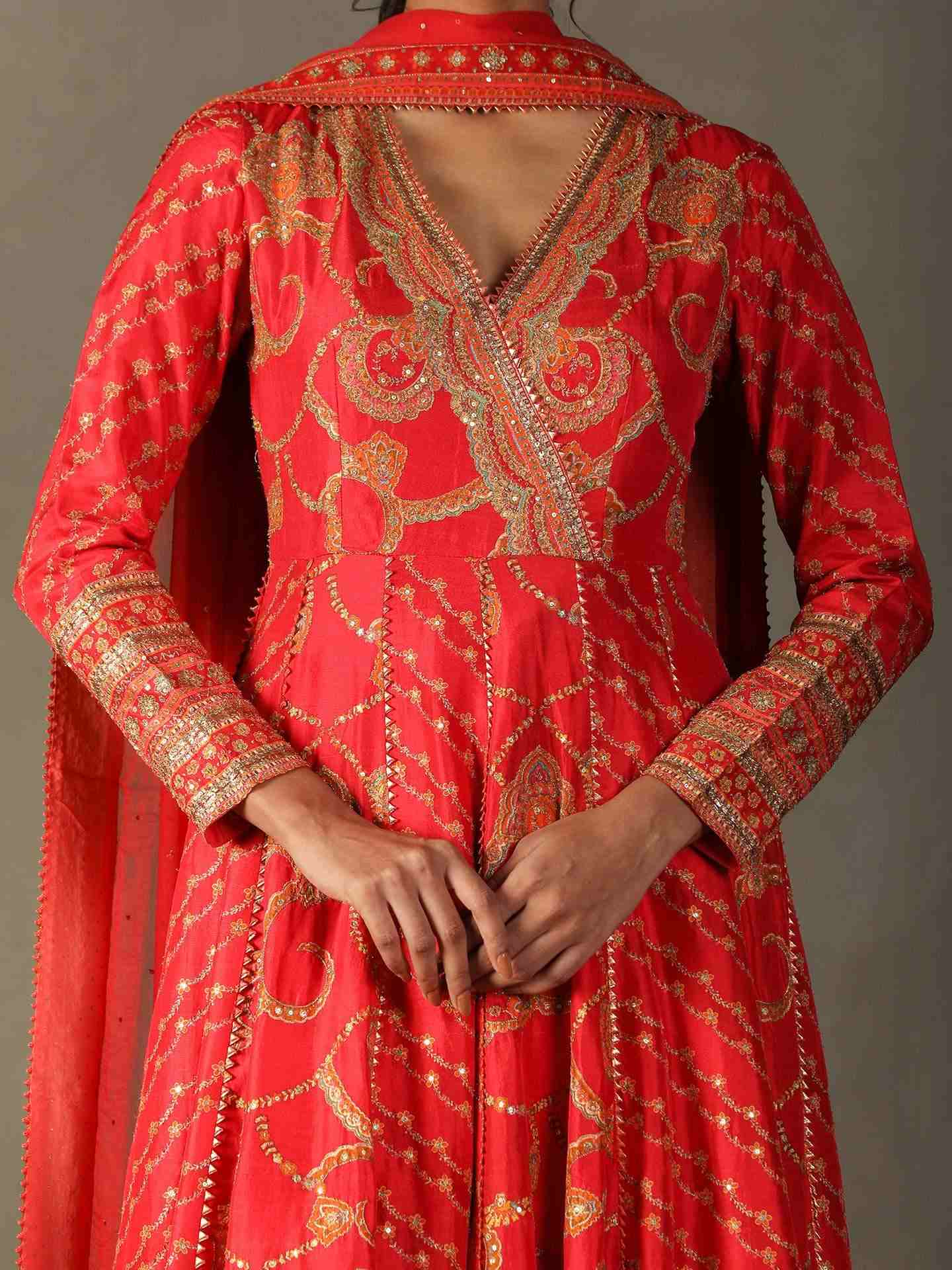 Dragon Red & Orange Rukmini Anarkali Suit