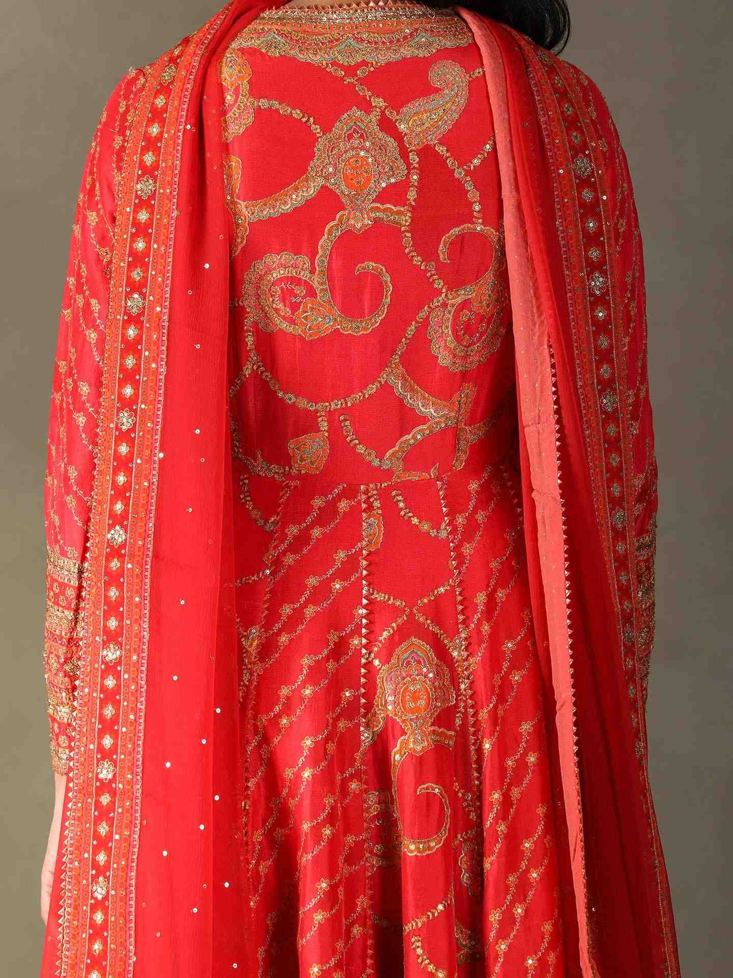 Dragon Red & Orange Rukmini Anarkali Suit