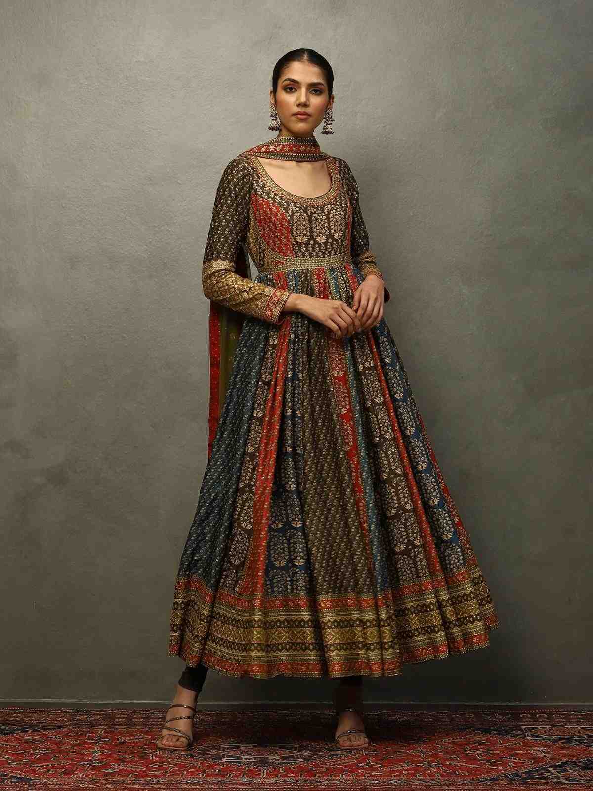 Dark Olive Red Keya Anarkali Suit