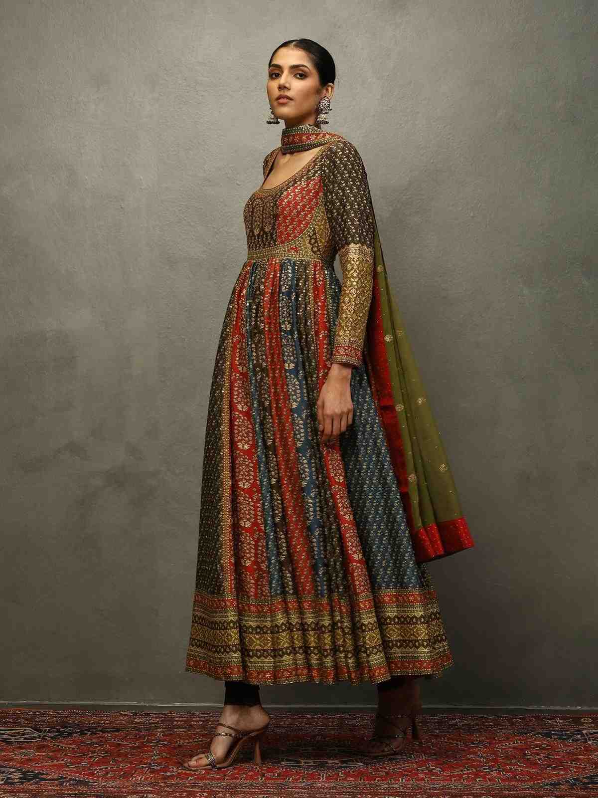 Dark Olive Red Keya Anarkali Suit